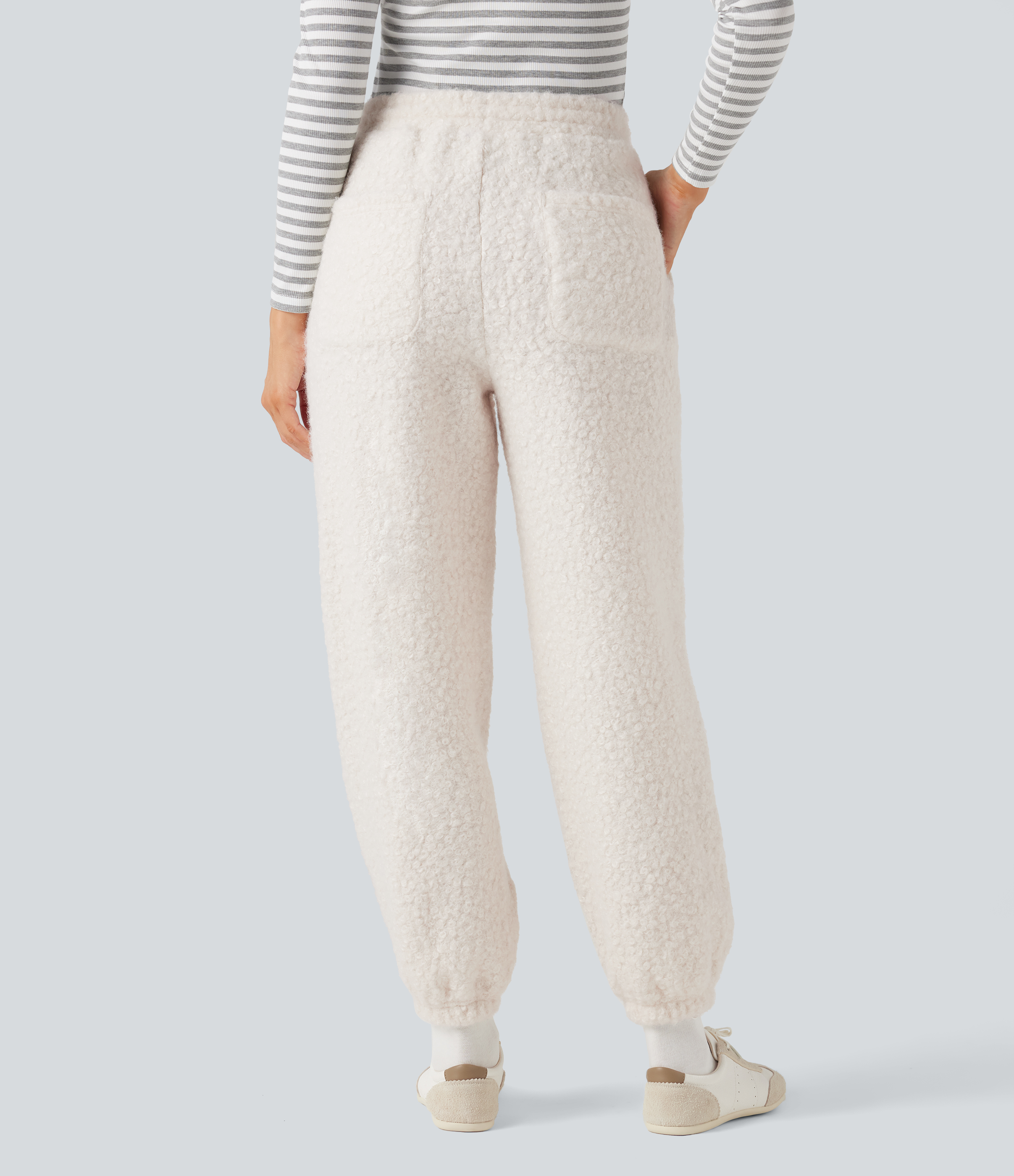 Whisper White Jogging décontracté en teddy taille mi-haute avec cordon et poches / 2