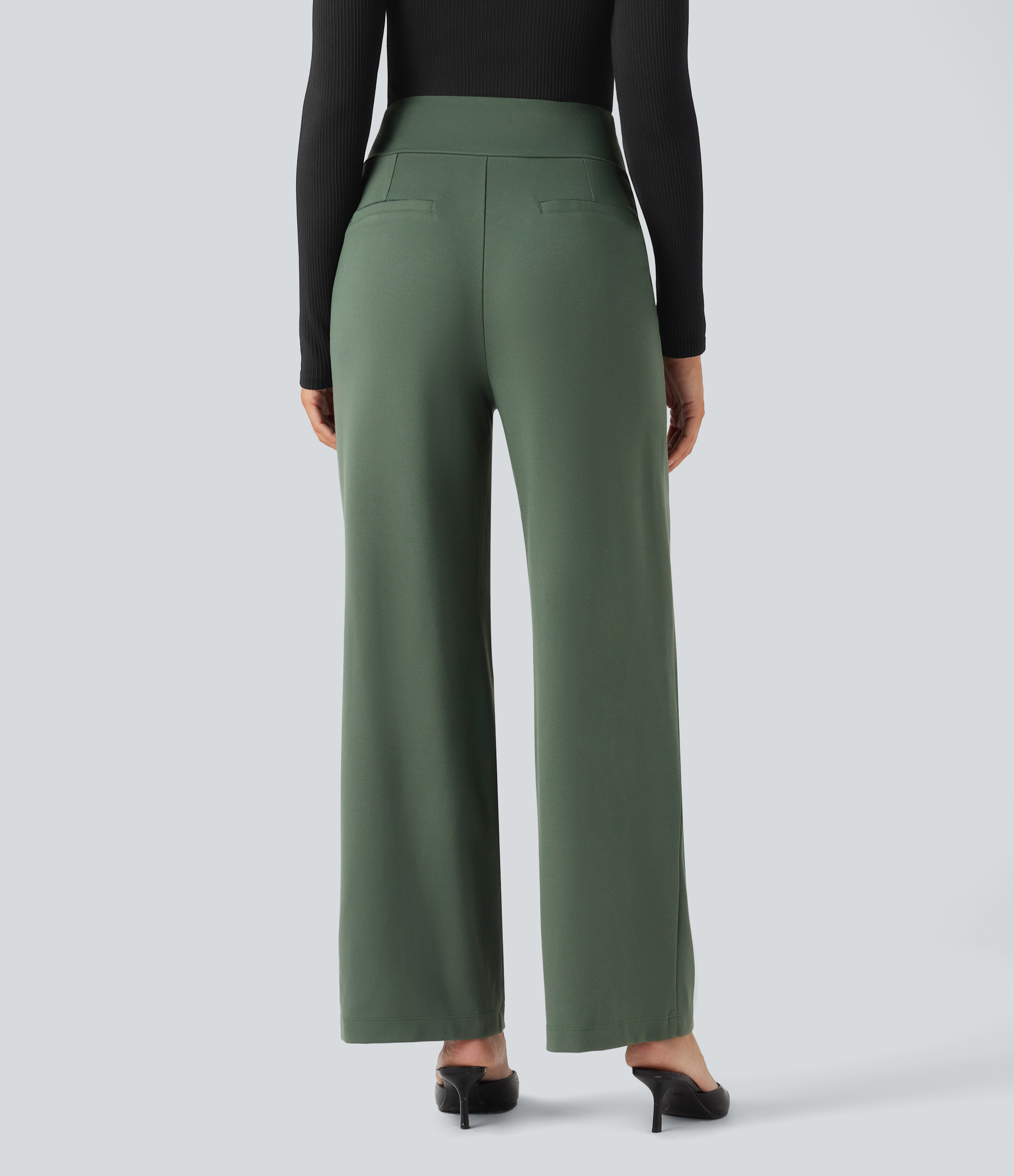 Bean Green Pantalon tailleur coupe droite taille haute Halara Flex™ avec poches / 2