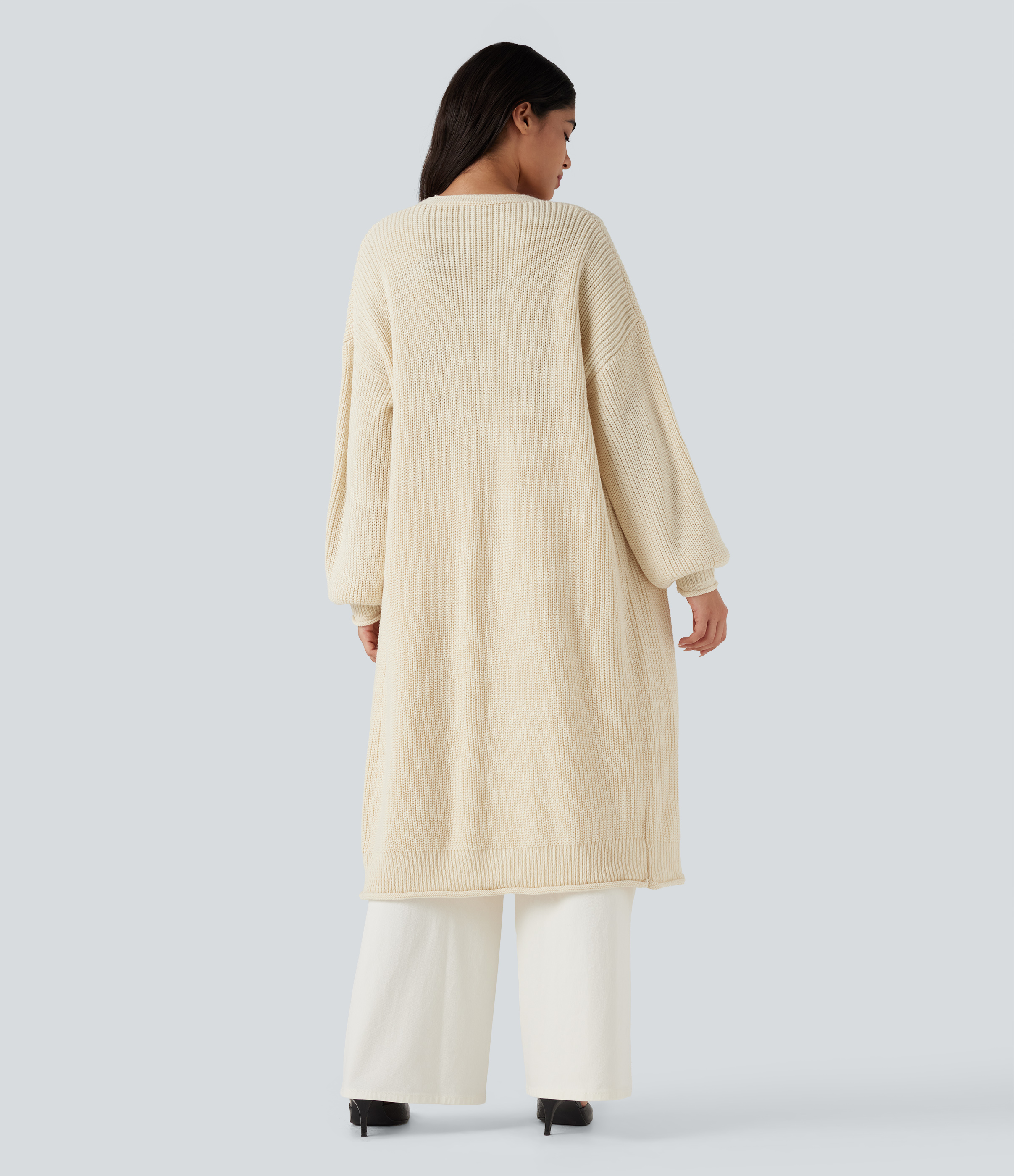 White Swan Long Sleeve Open Front Longline Jumper Knit Work Cardigan / 2
