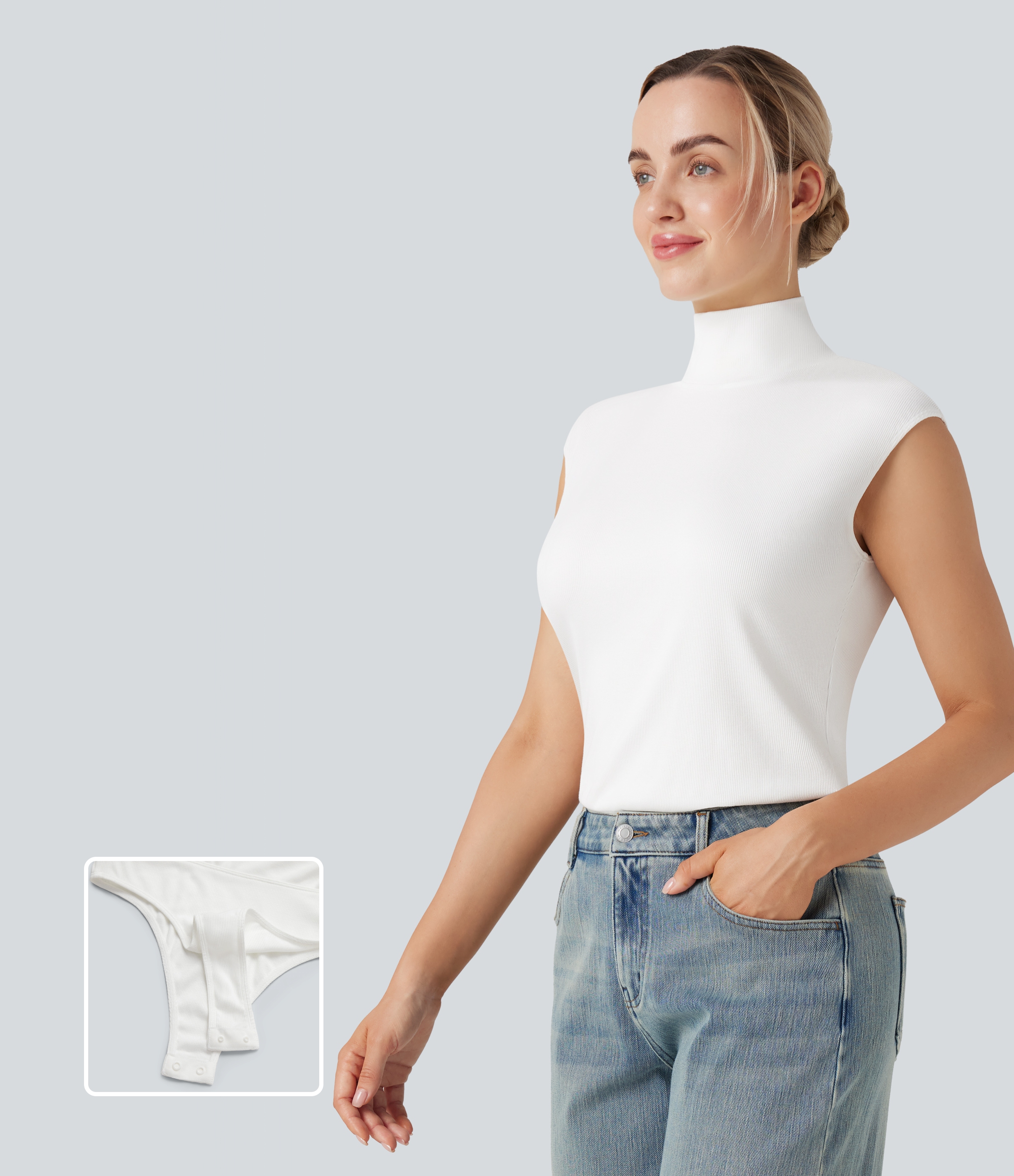 Ribbed Mock Neck Sleeveless Casual Bodysuit