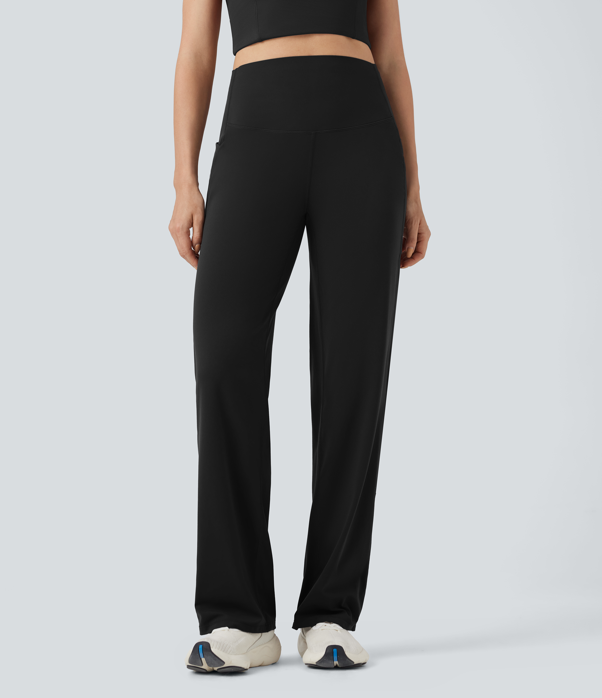 Negro Pantalones de yoga rectos Halara UltraSculpt™ de tiro alto con control de abdomen y bolsillos / 1