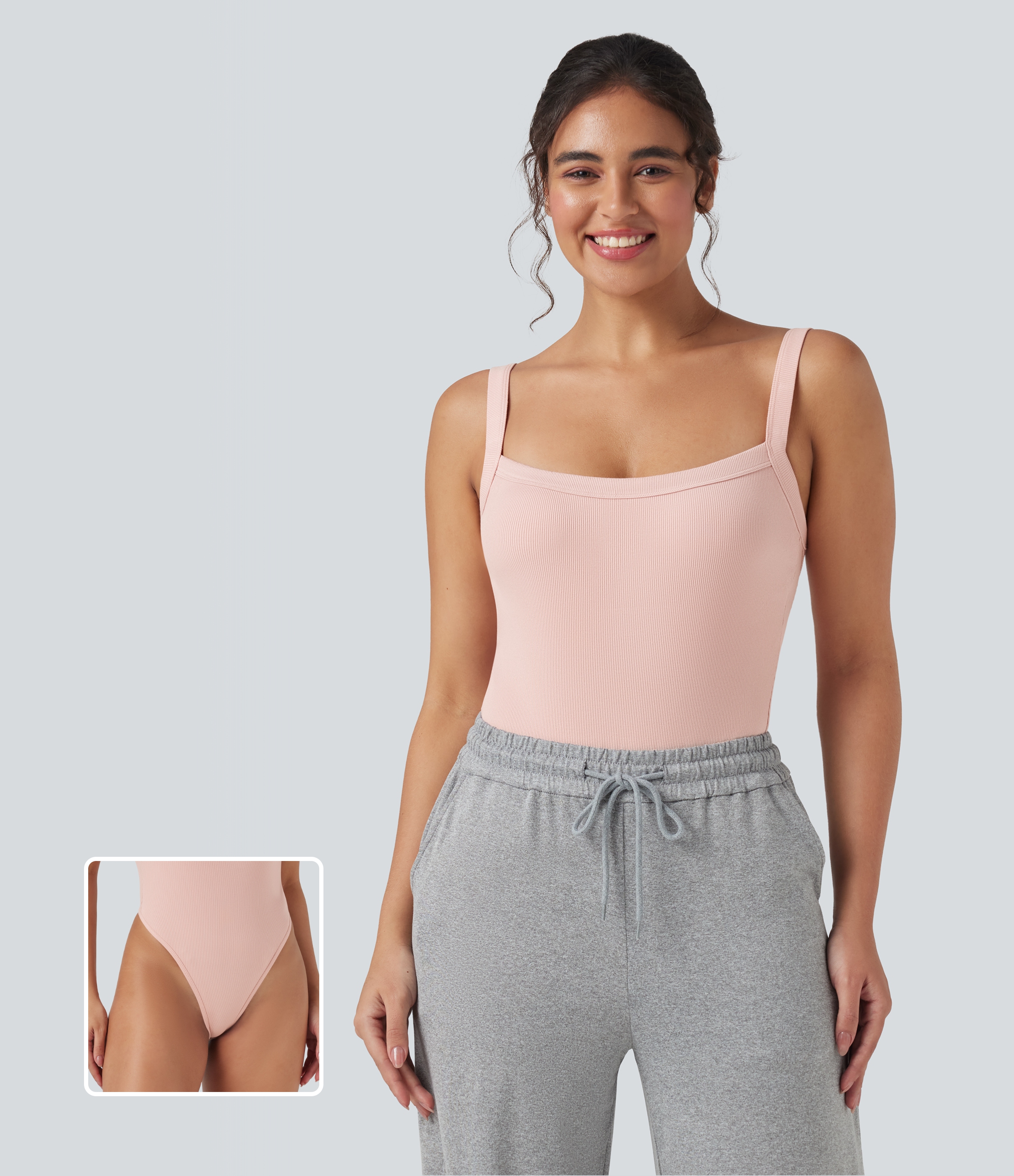 Ribbed Knit Square Neck Sleeveless Skinny Casual Bodysuit