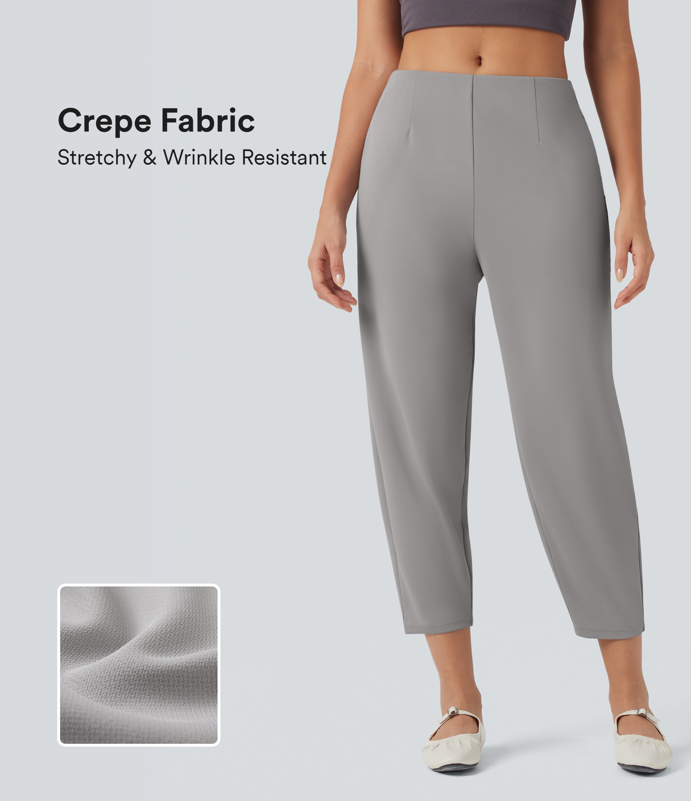 Halara Flex™ Mid Rise Tapered Crepe Work Trousers with Pockets