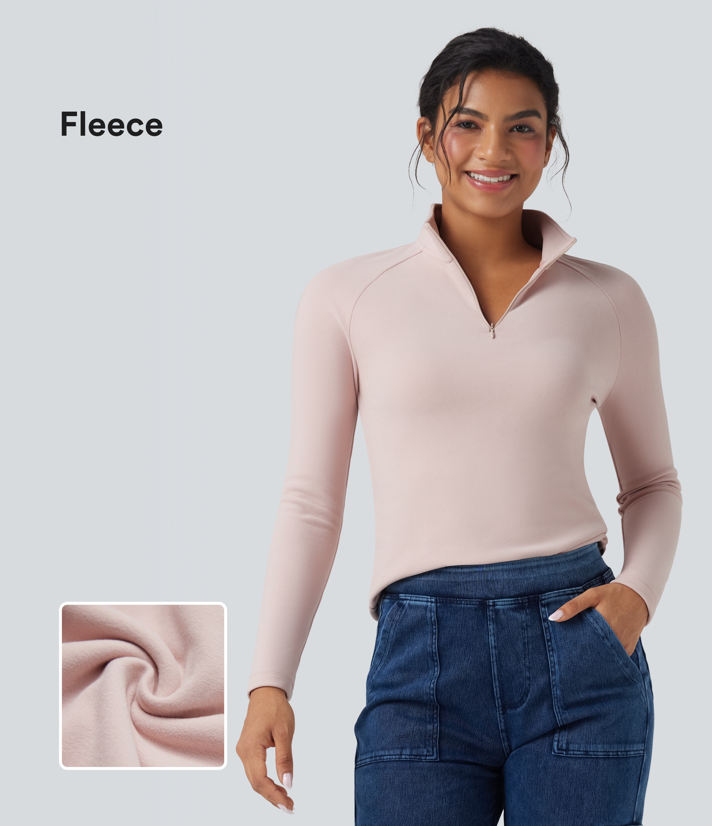 Half Zip Long Sleve Fleece Casual Top