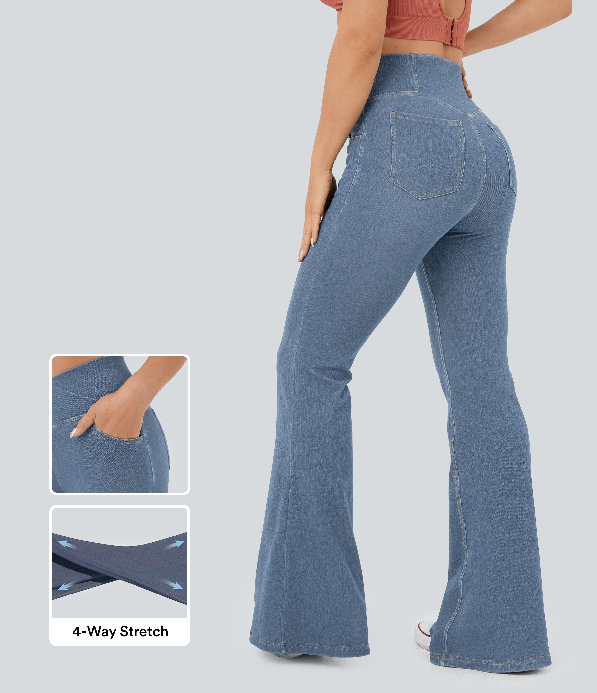 Halara Flex™ High Waisted Crossover Pocket Cool Touch Washed Casual Jeans