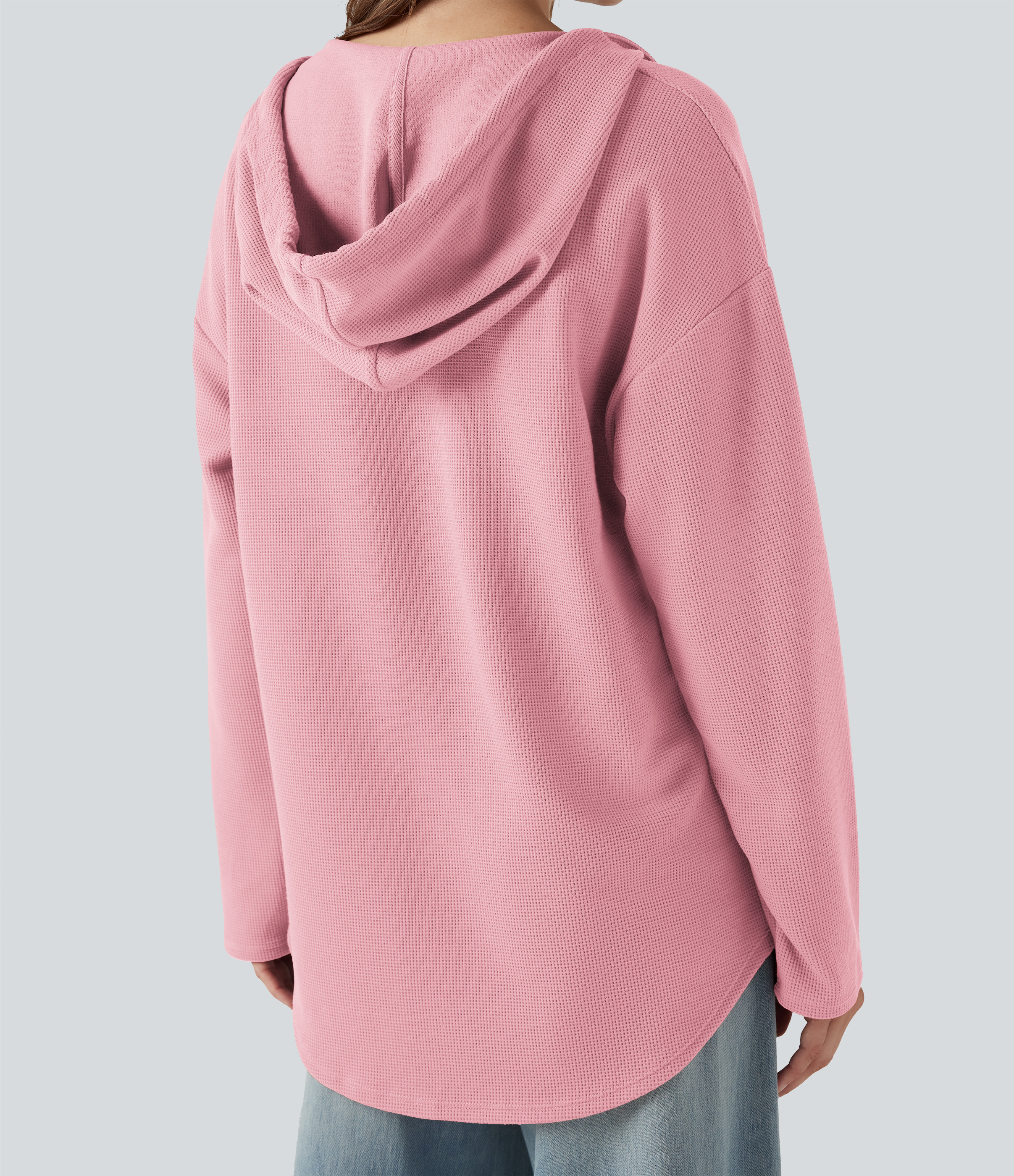 Sweatshirt mit Kapuze und Kordelzug, langen Ärmeln, abgerundetem Saum, Waffelstruktur und Tasche