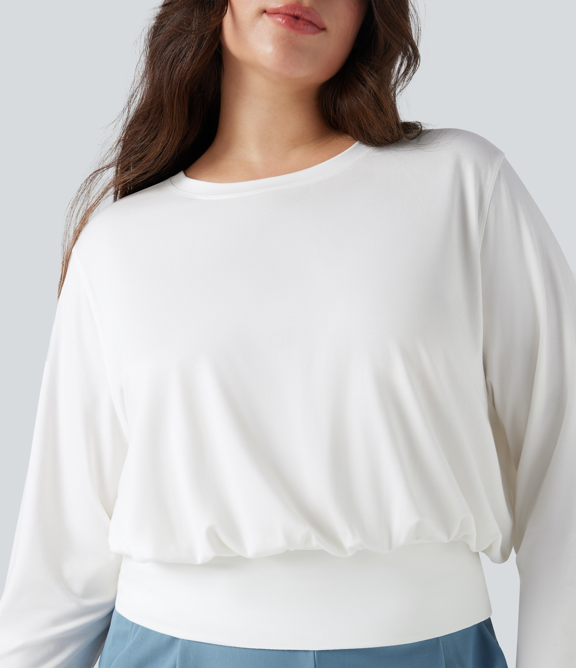 Arbeitsoberteil mit Rundhalsausschnitt und langen Ärmeln - Plus-Size