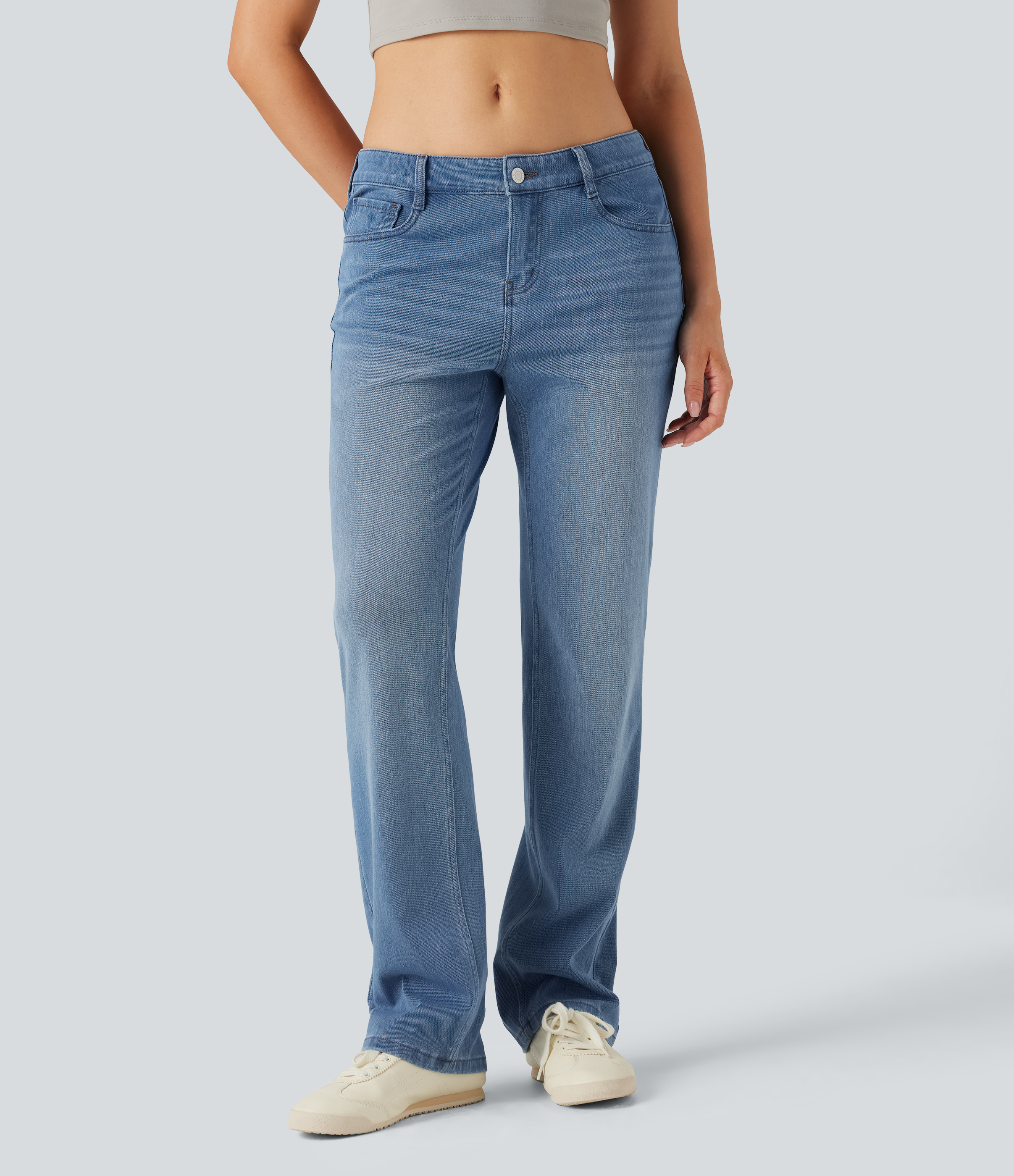Malibu Blue Denim Jean ajusté Halara Flex™ taille basse avec poches / 1