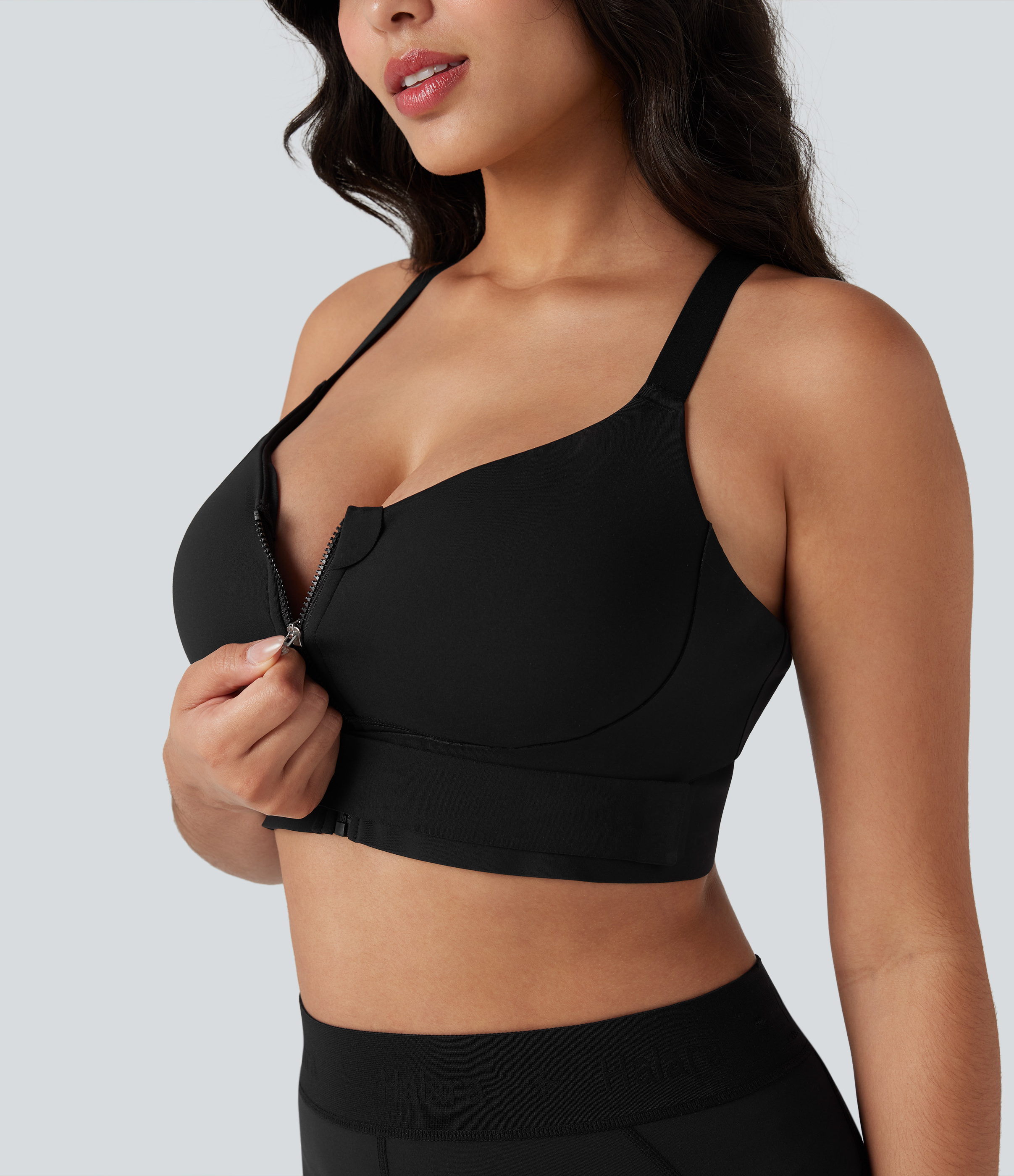 SpeedWave™ Medium Support Push Up Zipper Adjustable Buckle Quick Dry Running Sports Bra D-F Cups