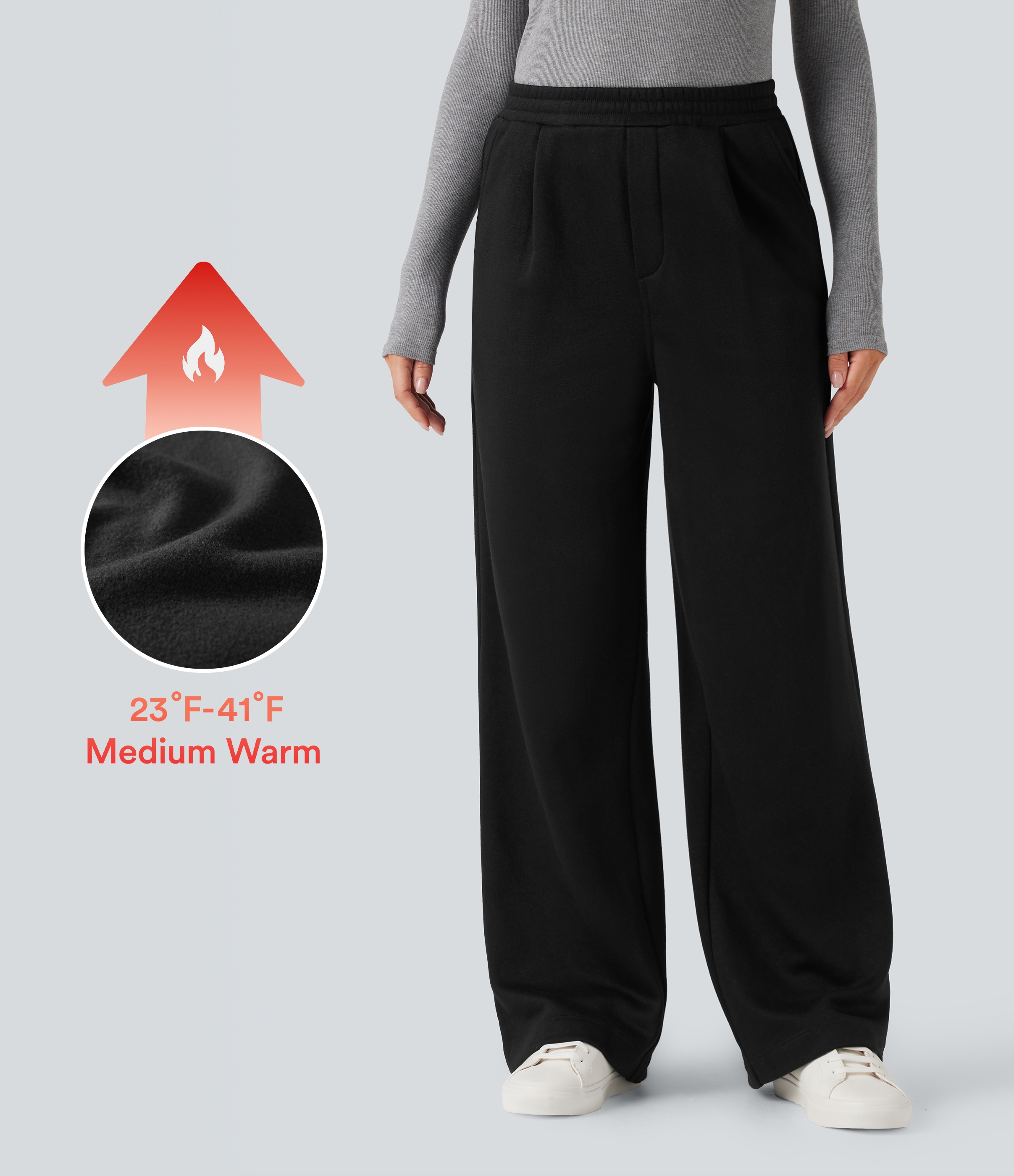 Black High Waisted Straight Leg Fleece Work Pants with Pockets / 1