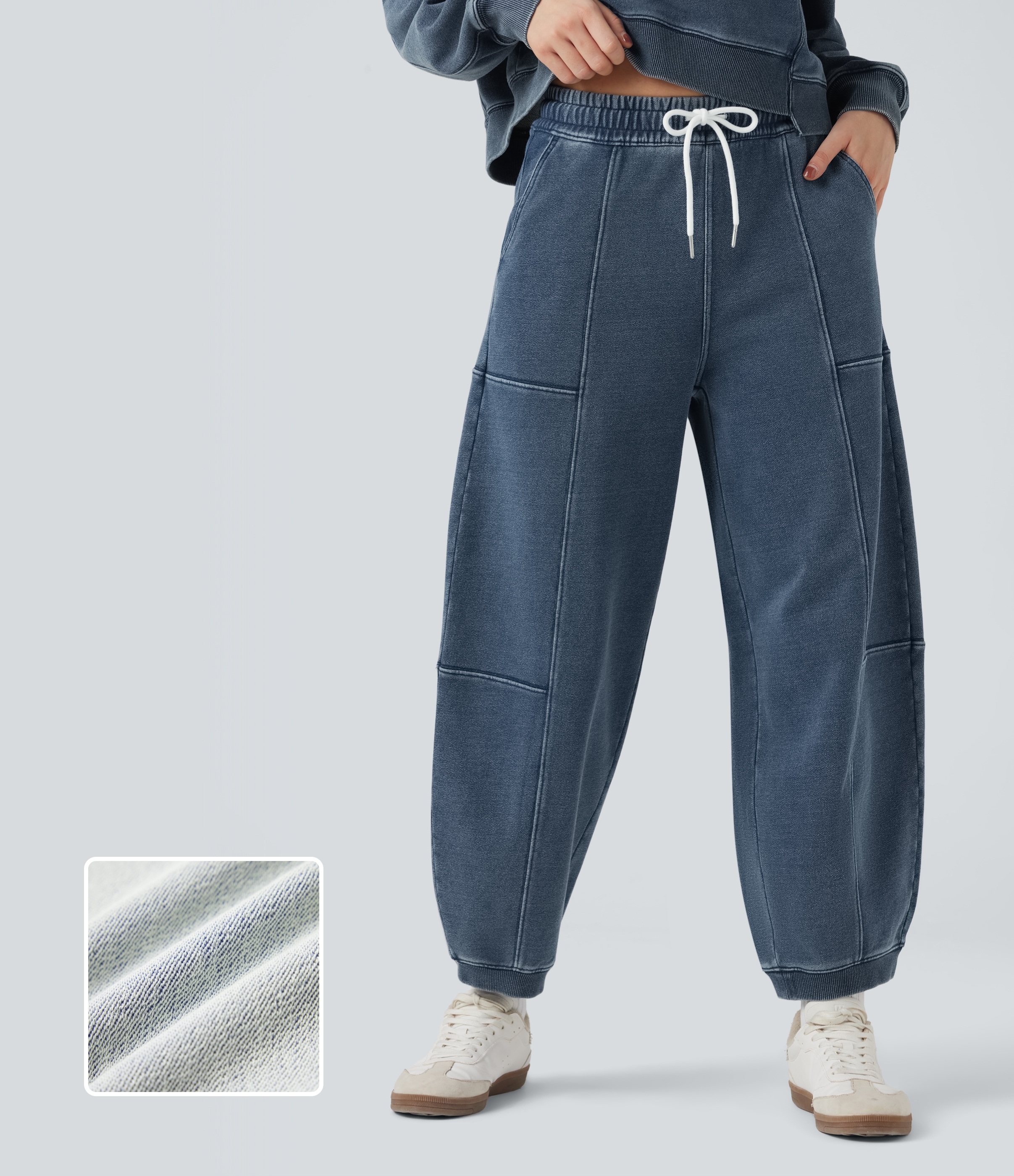 Halara Flex™ Mid-Rise Jogger aus French Terry im Denim-Look mit Kordelzug und Taschen