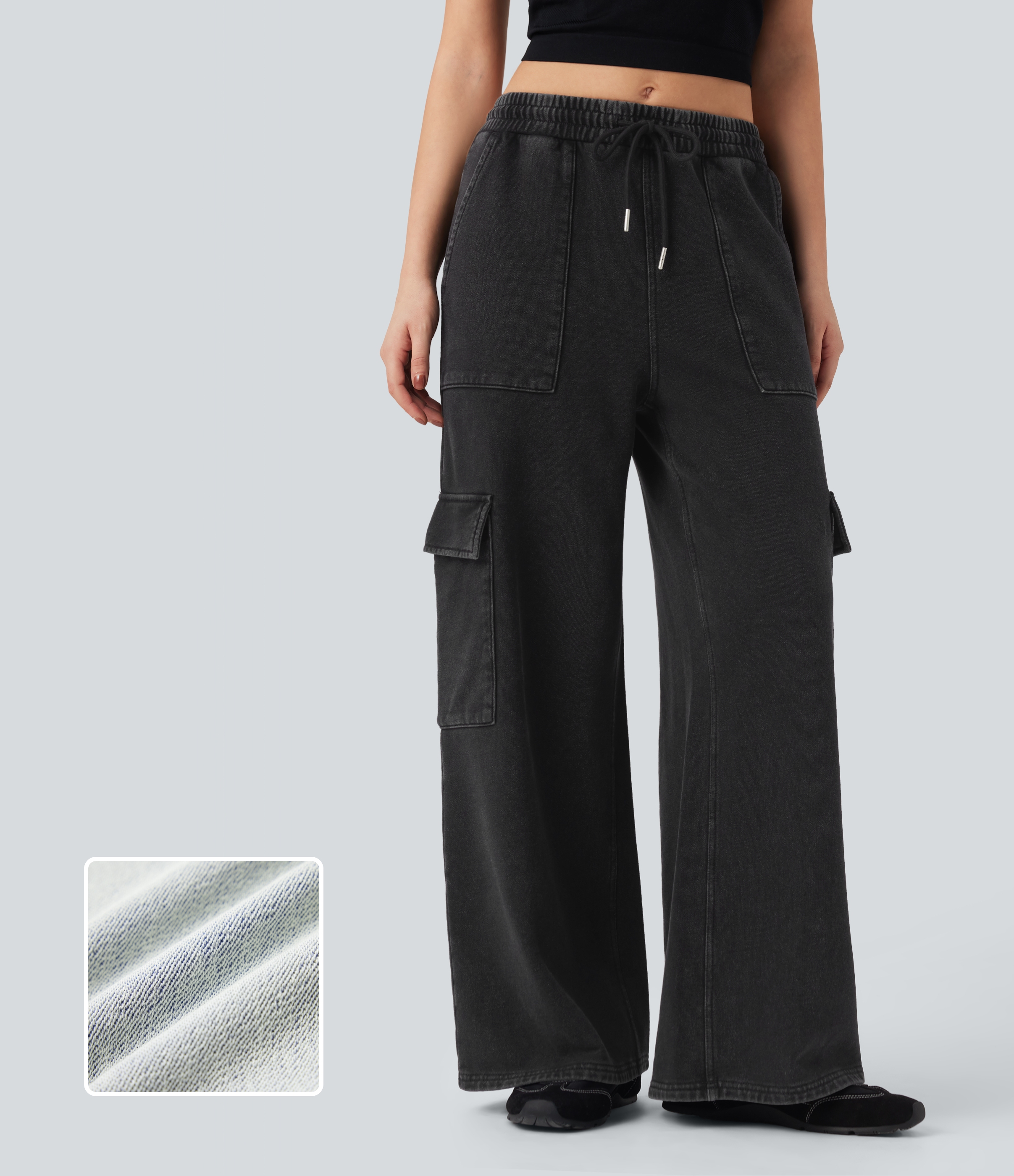 Halara Flex™ Mid Rise Drawstring Straight Leg Casual French Terry Cargo Sweatpants Jeans with Pockets