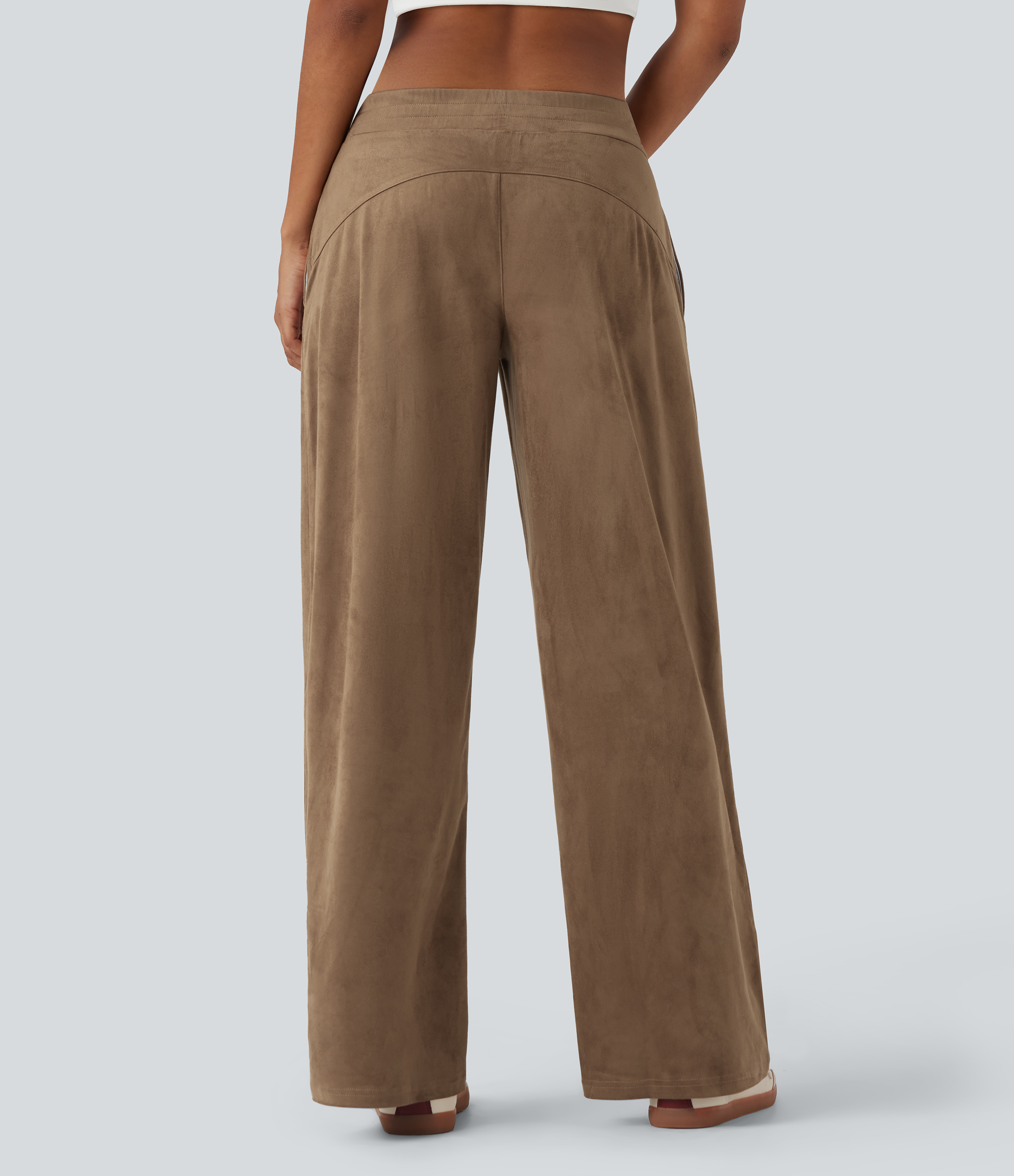 Coca Mocha Pantalones holgados de ante casuales de tiro medio con bolsillos / 2