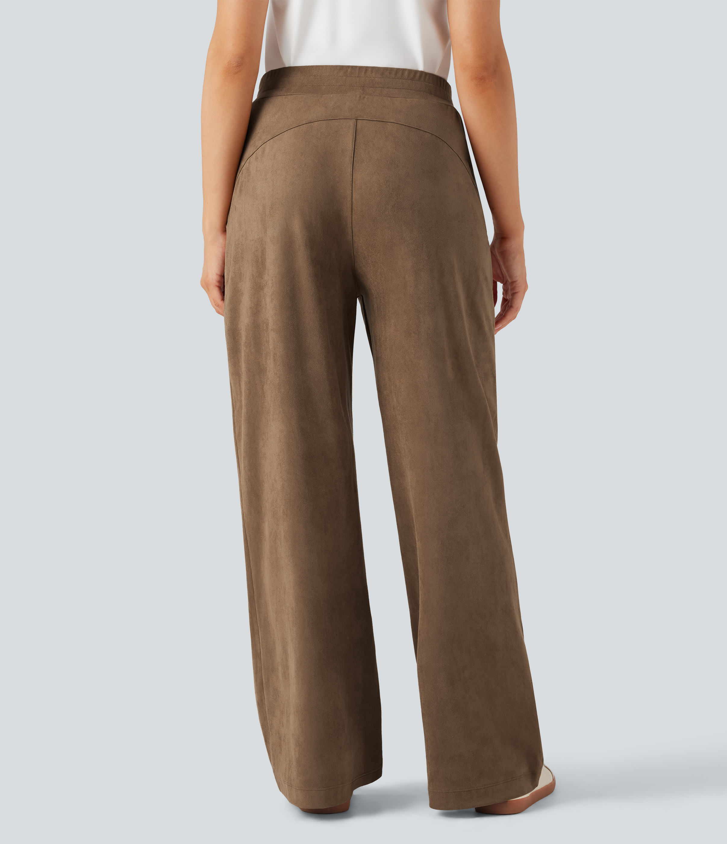 Coca Mocha Mid Rise Suede Casual Baggy Trousers with Pockets / 2