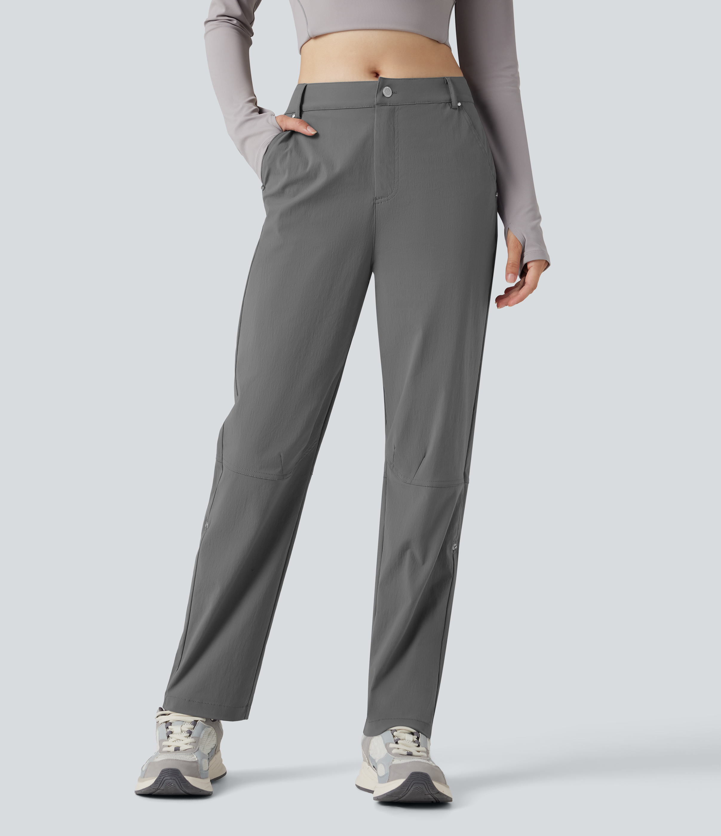 Steel Gray Pantalon de randonnée déperlant taille mi-haute coupe droite avec poches - longueur ajustable / 2