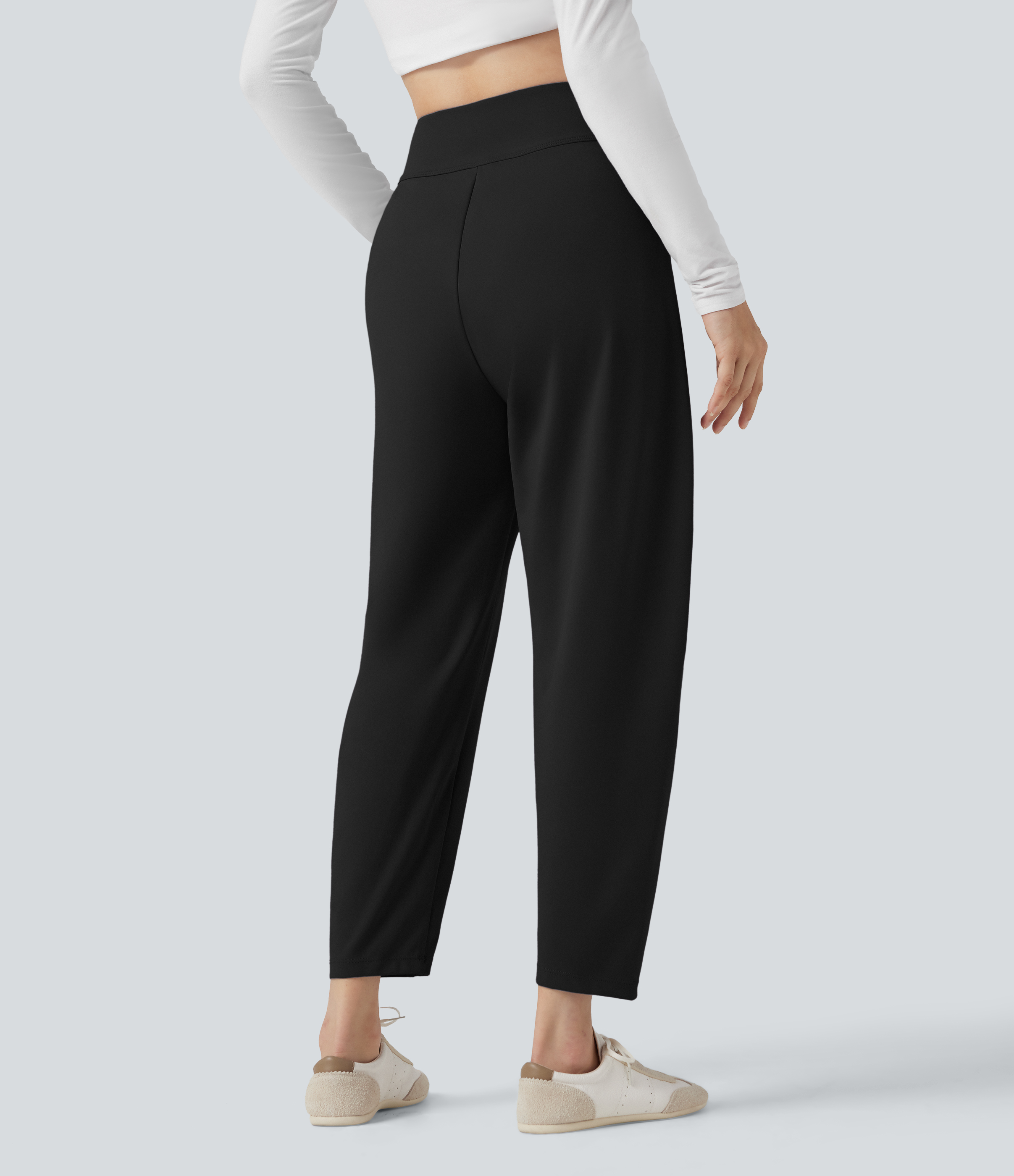 Black DayStretch High Waisted Casual Tapered Trousers with Pockets / 2