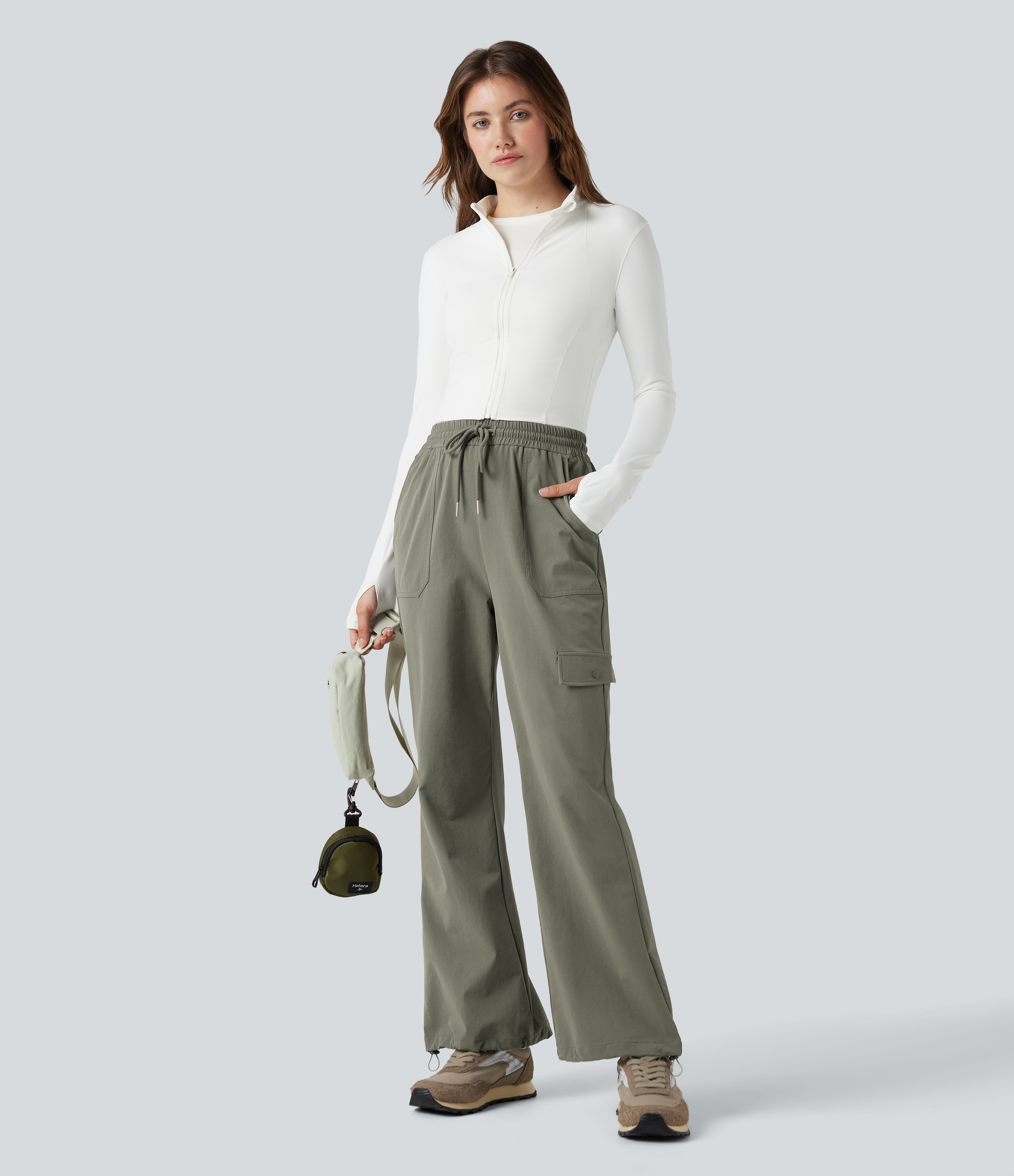 High Waisted Drawstring Bootcut Hiking Pants with Pockets