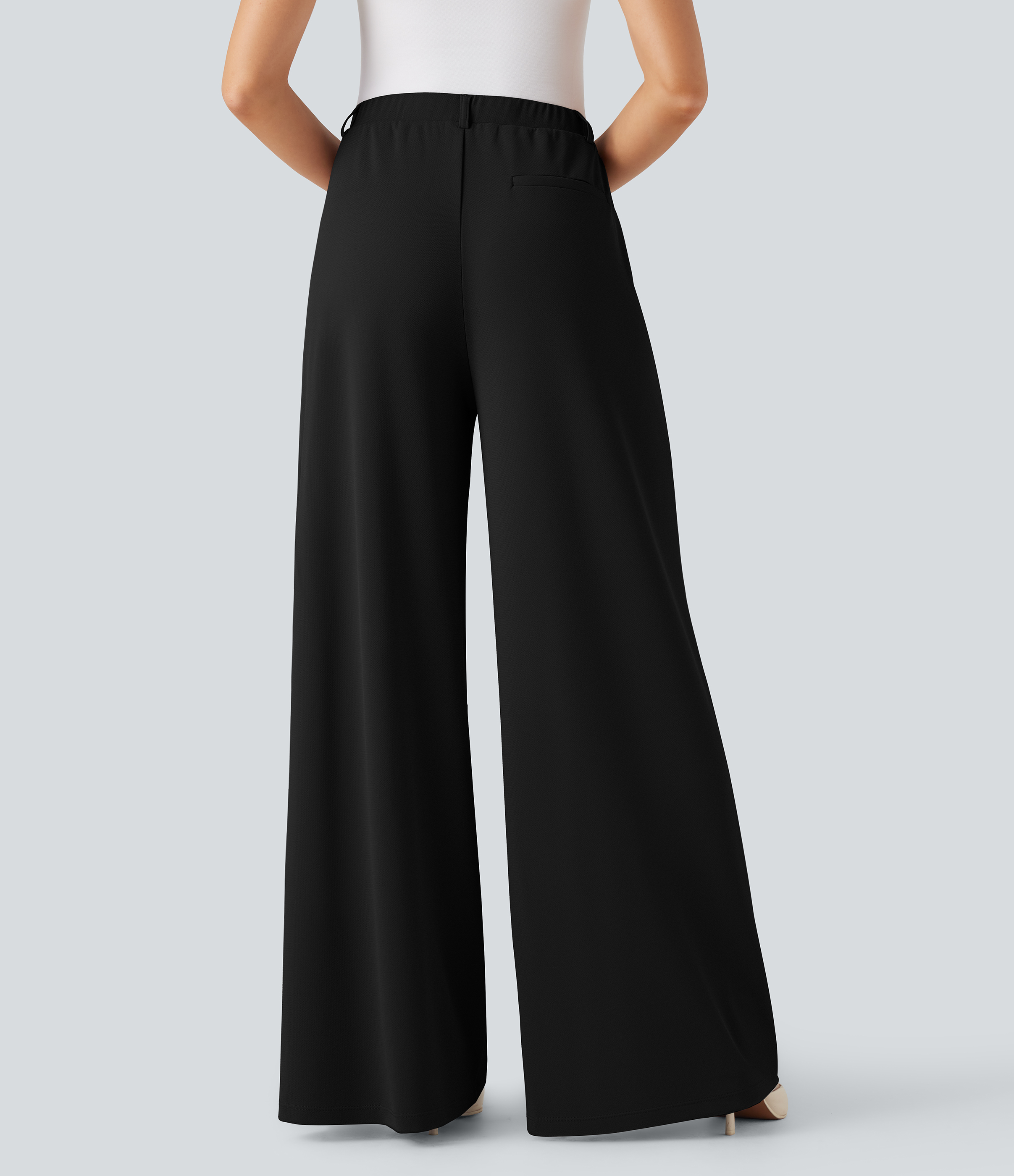 Black Halara Flex™ High Waisted Palazzo Wide Leg Crepe Work Pants with Pockets / 2