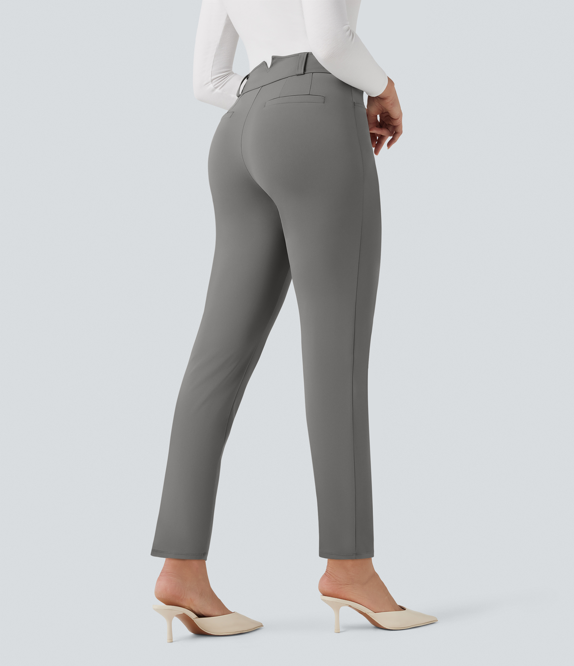 Silent Storm Pantalones de oficina Halara Flex™ cónicos de tiro alto 7/8 con bolsillos / 2