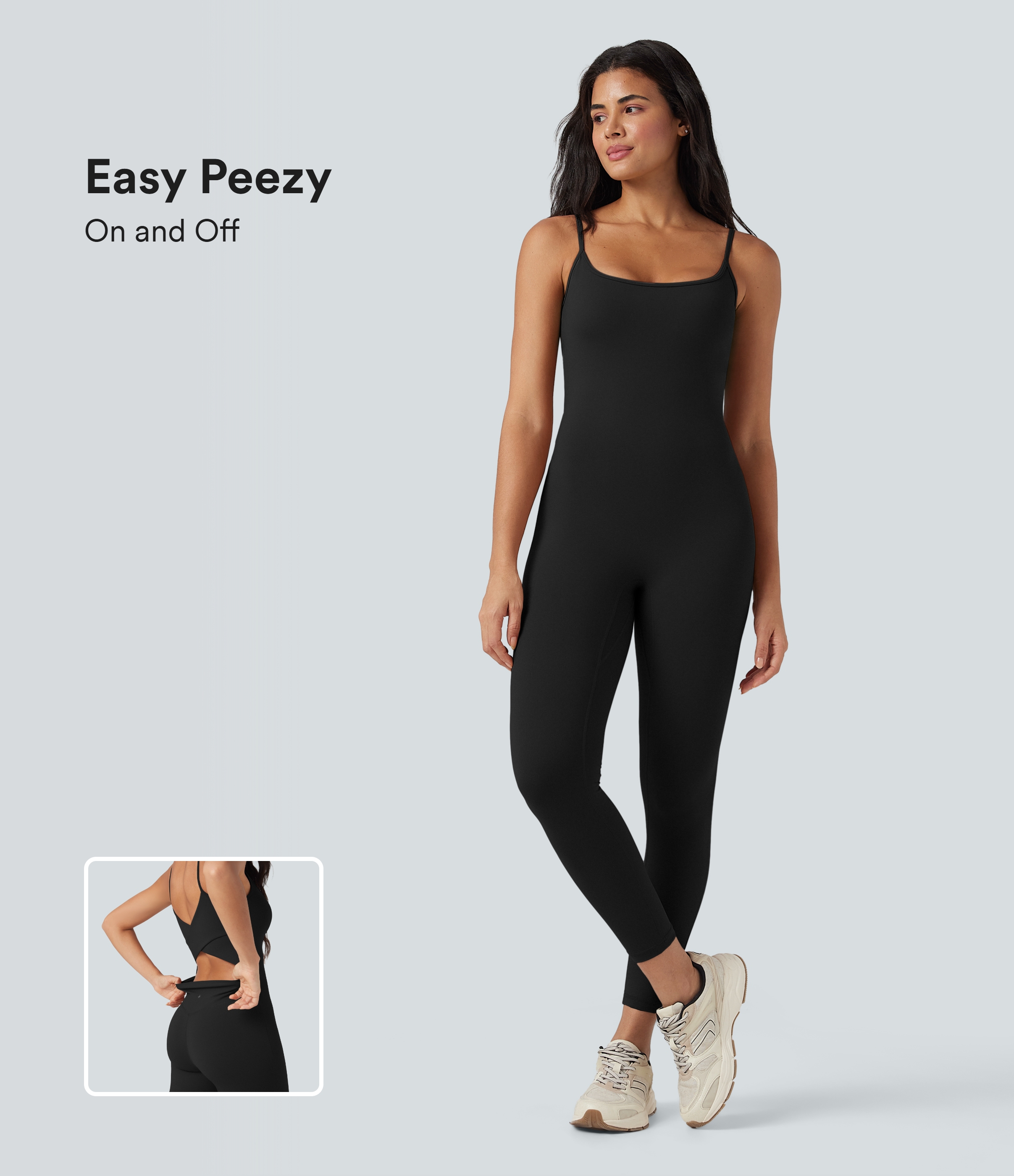 Black SoftlyZero™ Airy U Neck InstantCool Yoga Jumpsuit-Easy Peezy Edition / 1