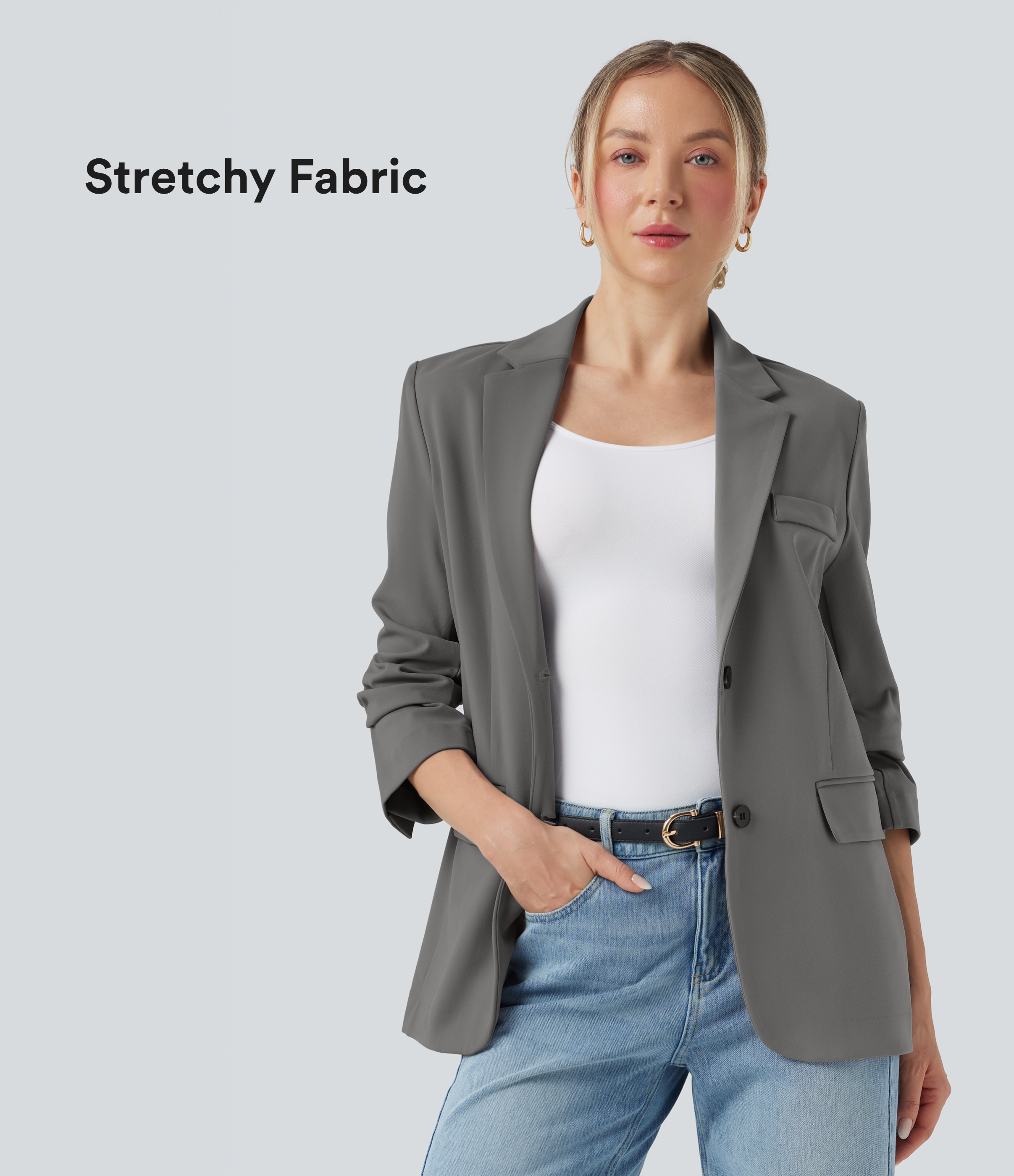 DayStretch - Arbeits-Blazer mit Kragen, Seitentaschen und langen Ärmeln