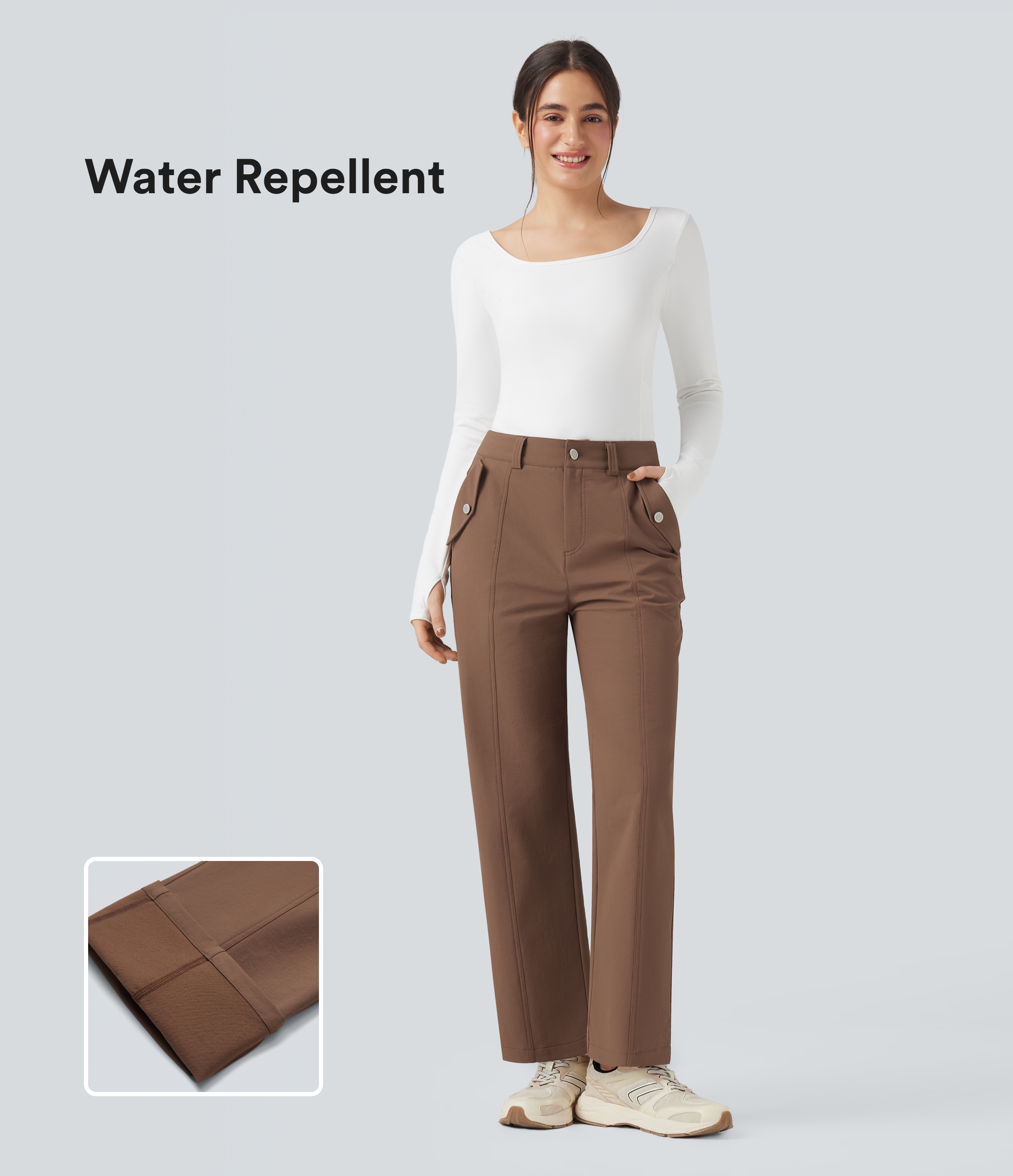 Durable Water Repellent Mid Rise Straight Leg Hiking Pants with Pockets