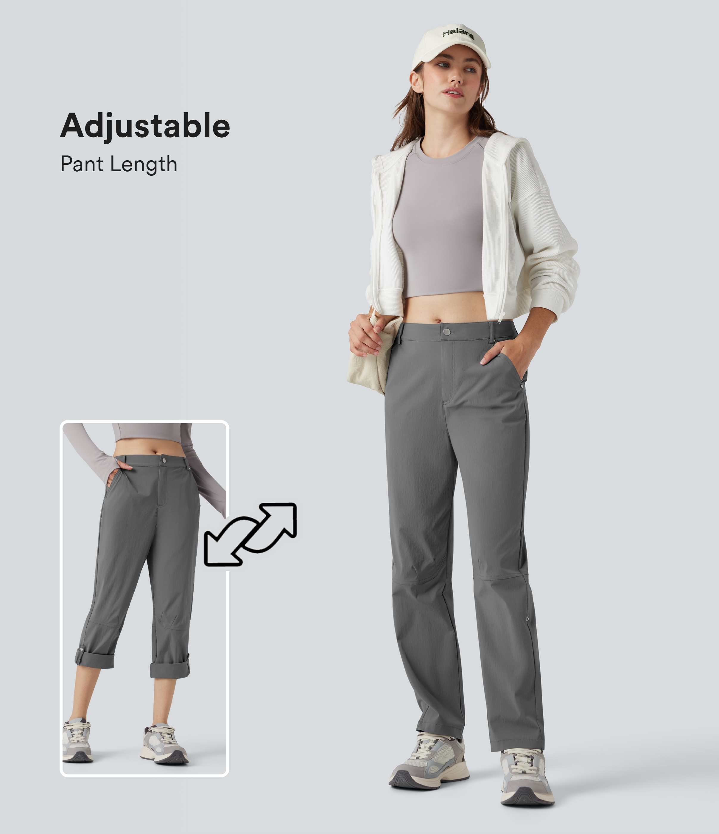 Durable Water Repellent Mid Rise Straight Leg Hiking Pants with Pockets-Adjustable Pant Length