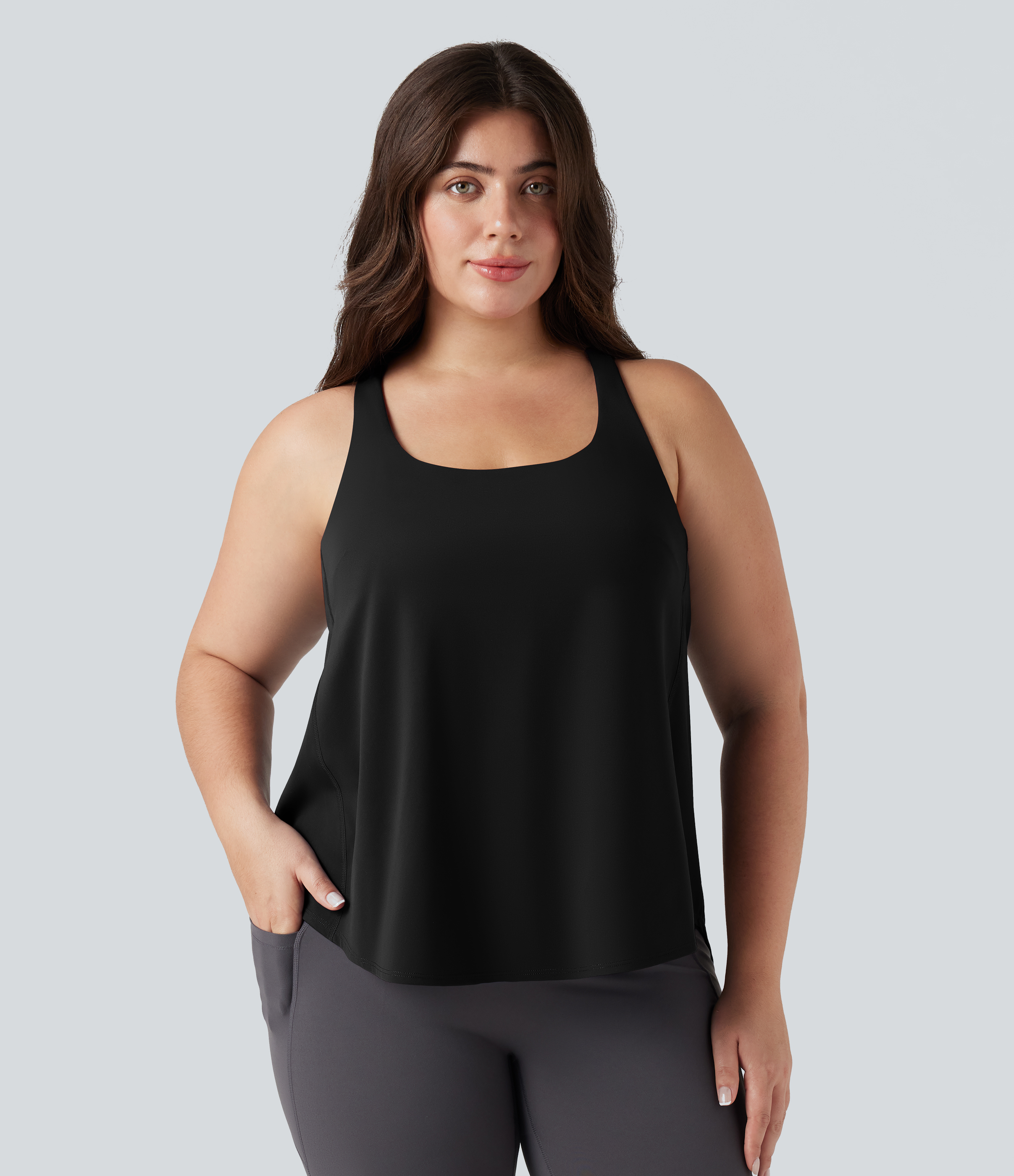 Black Plus Size Halara UltraSculpt™ Round Neck Curved Hem Running Tank Top / 2