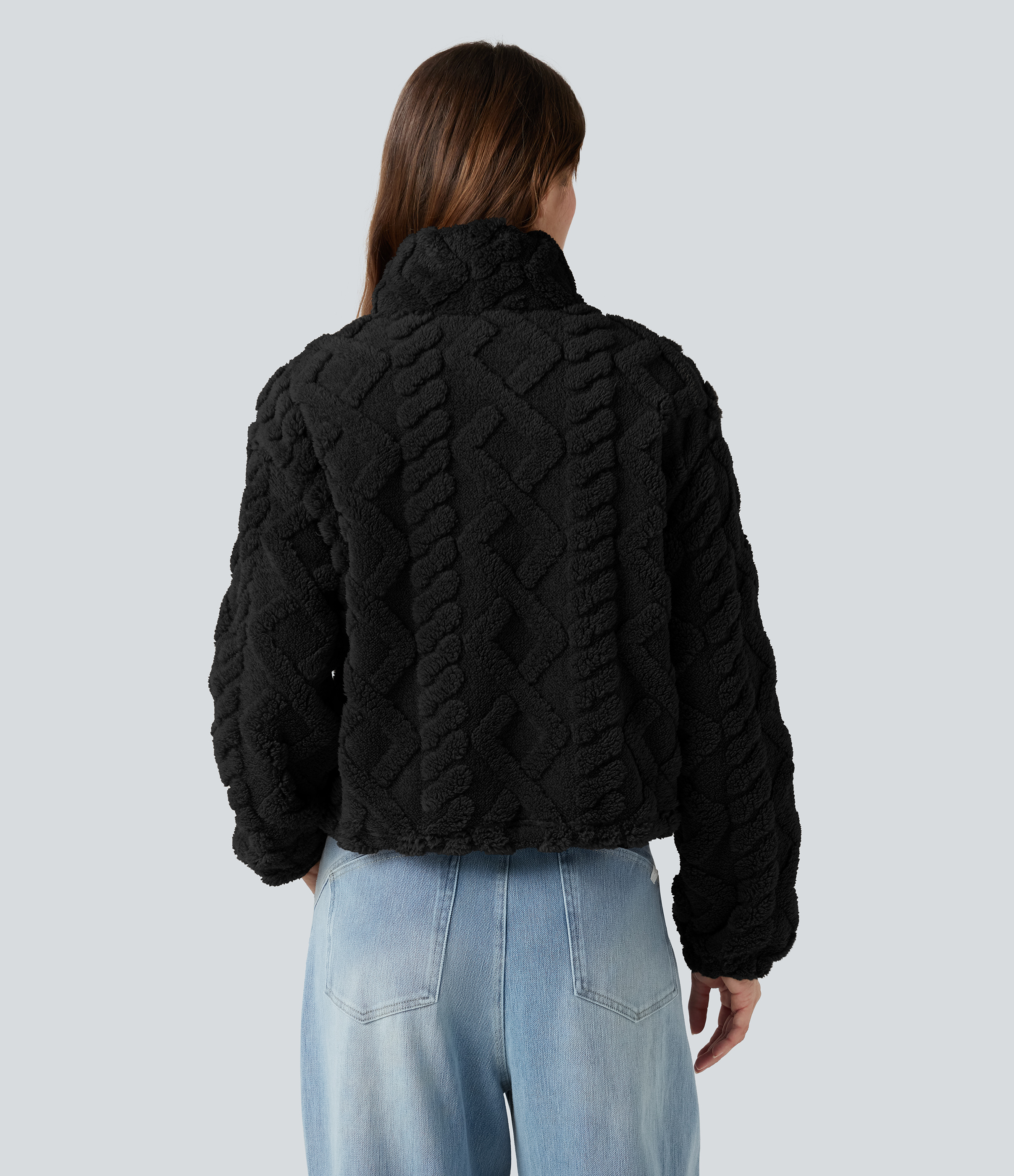 Black Veste sherpa col montant avec fermeture éclair et poches / 2