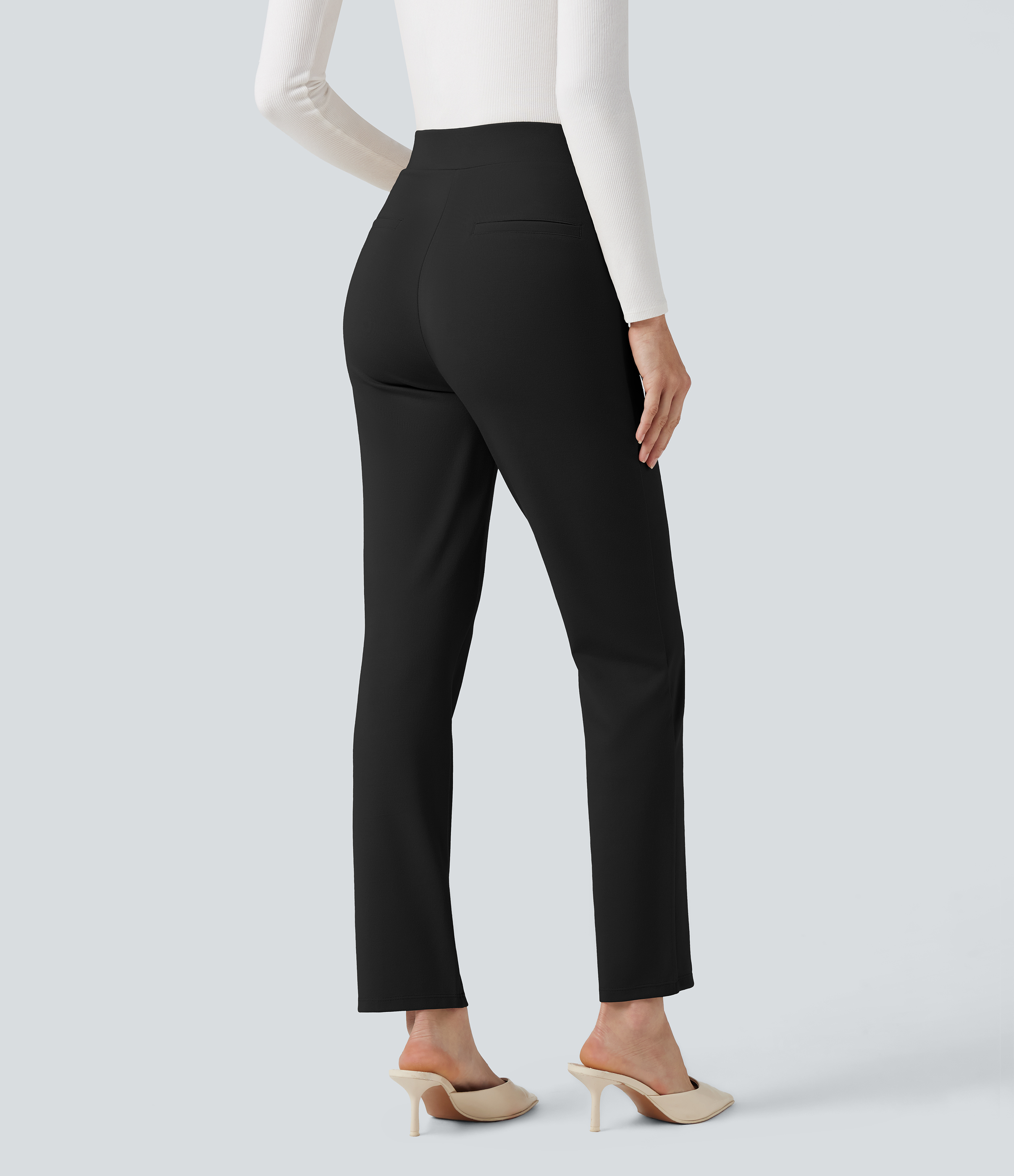 Black Halara Flex™ High Waisted Work Tapered Trousers with Pockets / 2