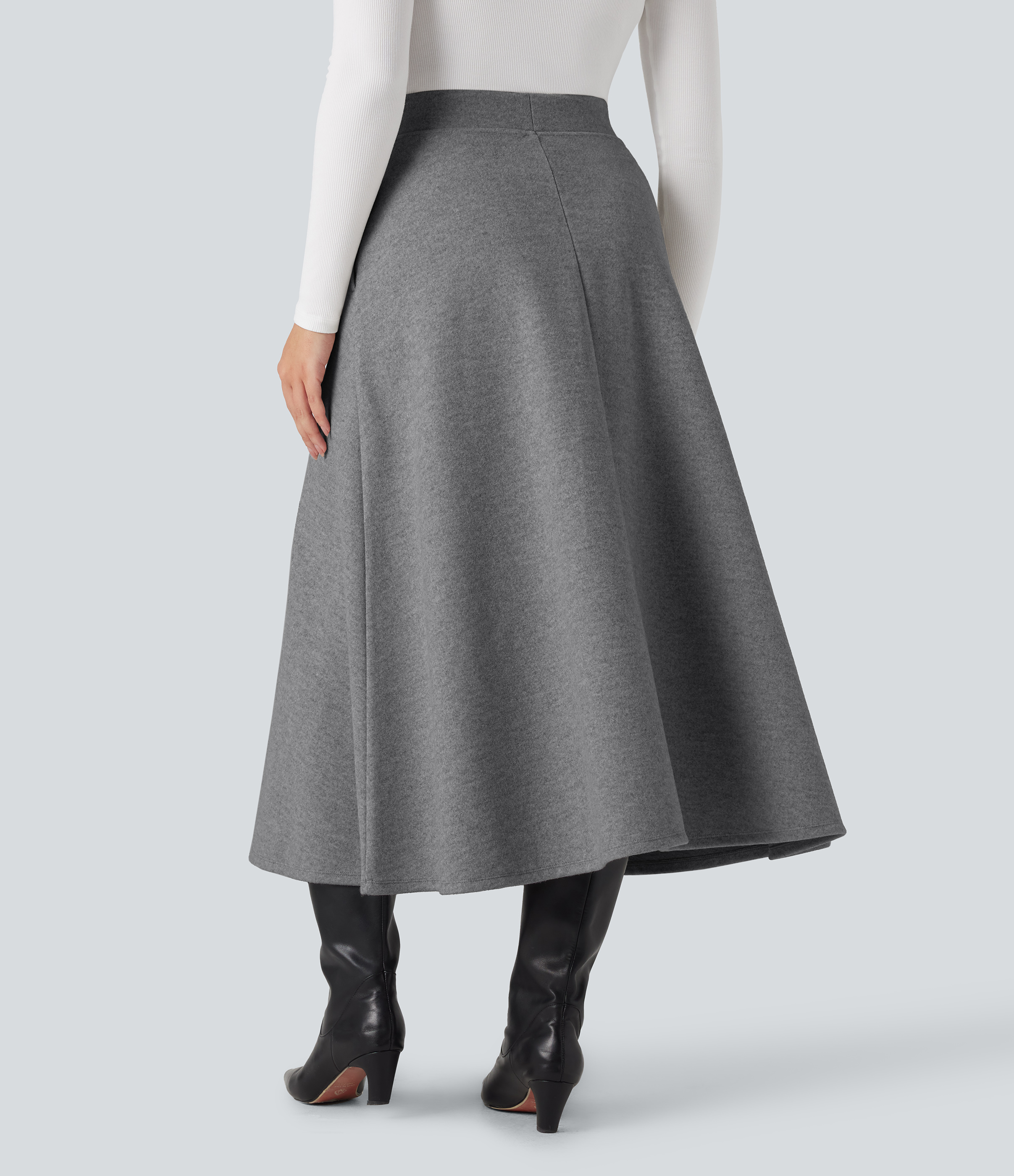 Charcoal Grey Jupe mi-longue évasée polaire taille haute avec poches / 2