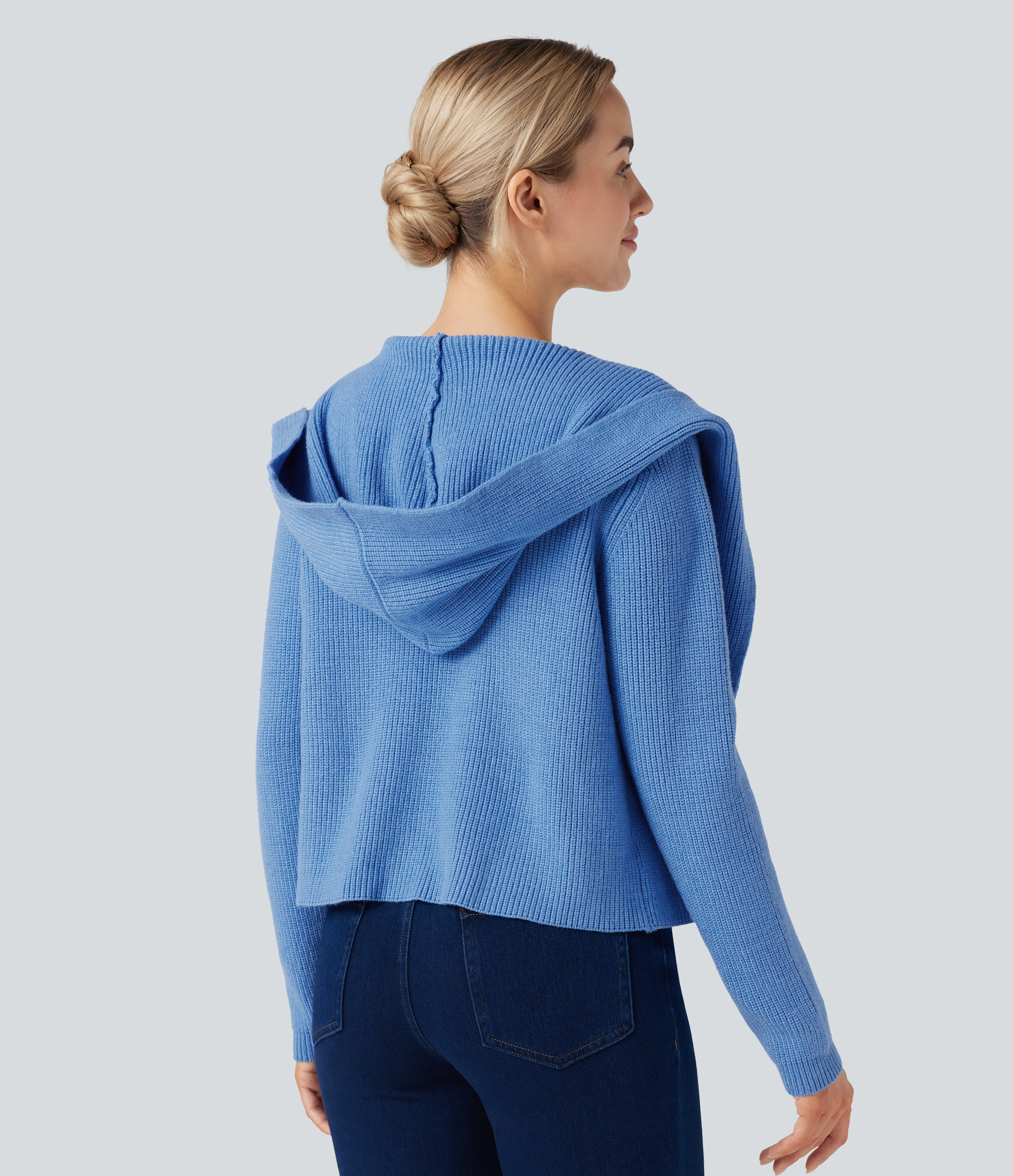 Placid Blue Cardigan ouvert à capuche manches longues / 2