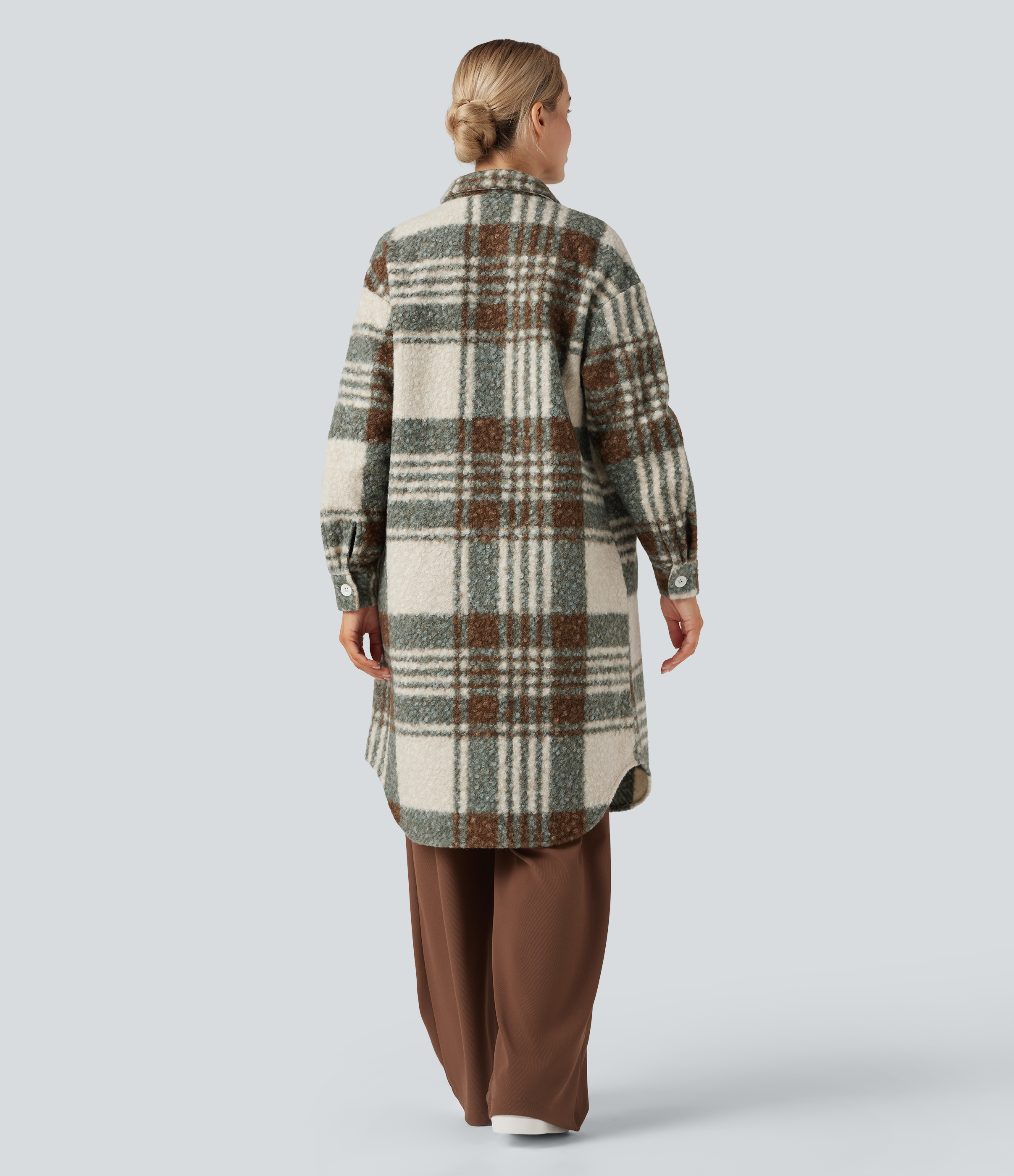 Silver Haze Veste sherpa longue manches longues carreaux avec poches / 2