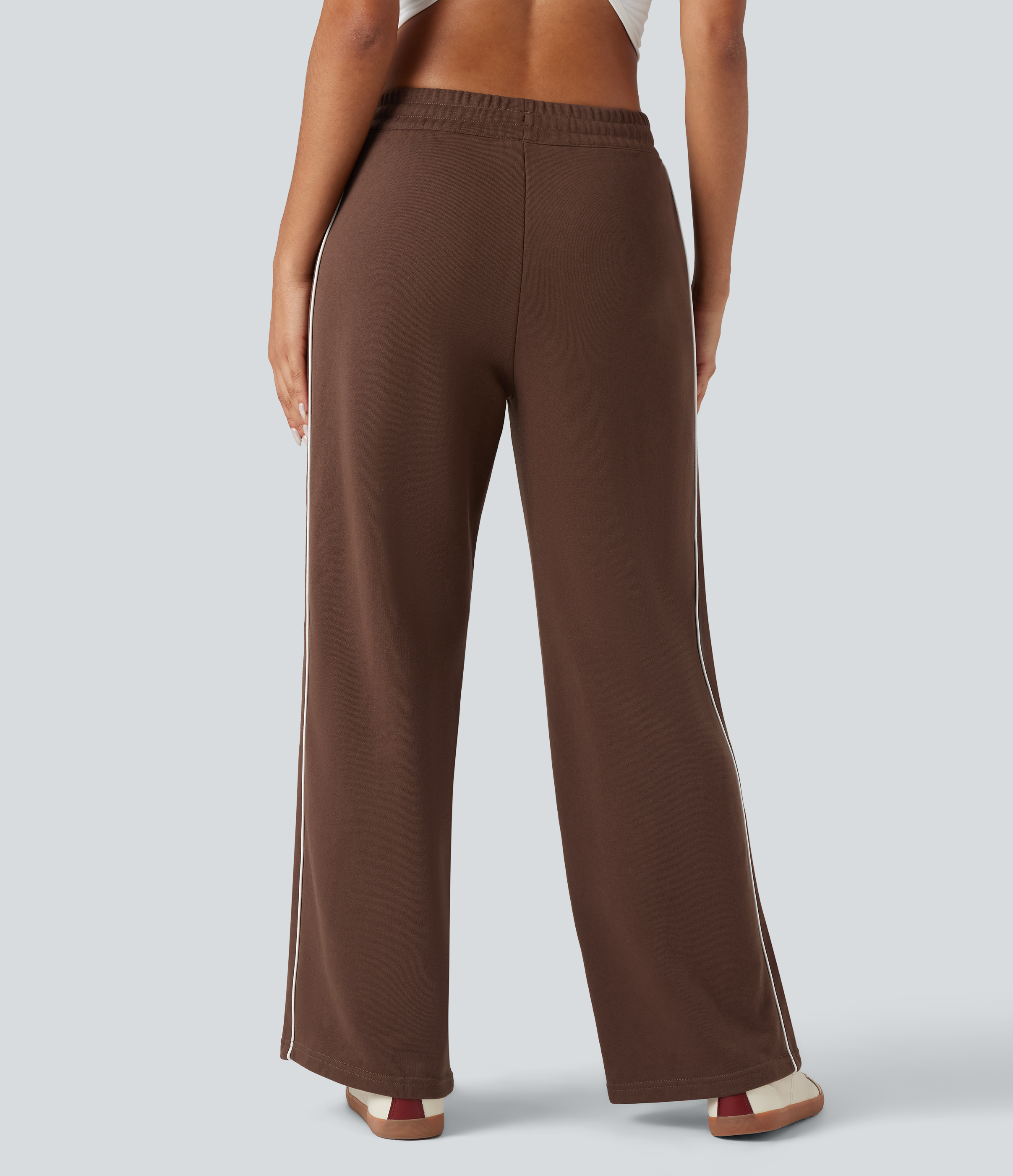 Fondue Fudge Mid Rise Drawstring Straight Leg Color Block Casual Cotton Trousers with Pockets / 2