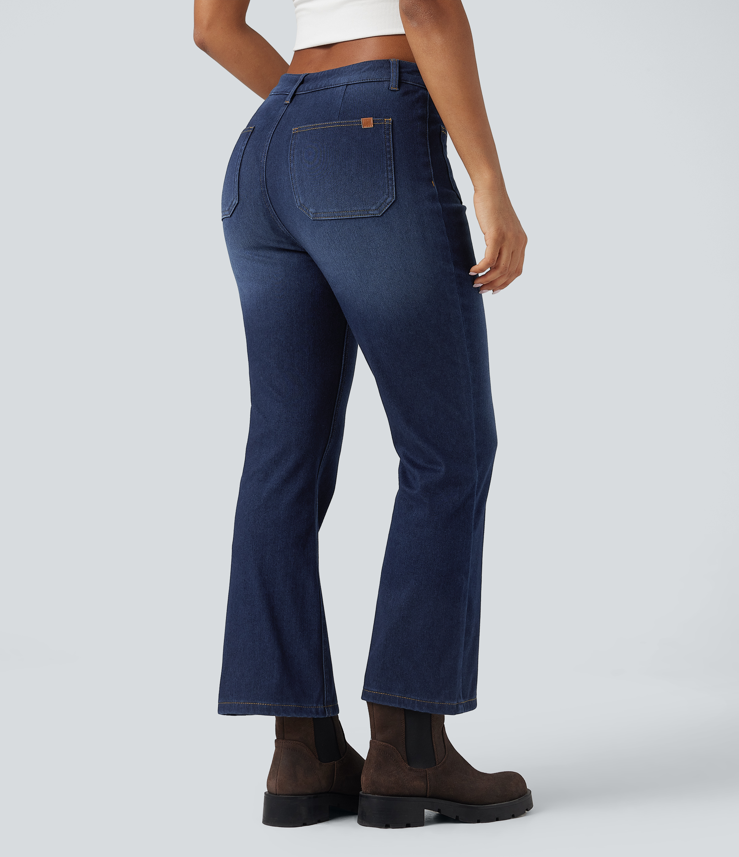 Pageant Blue Denim Halara Flex™ Jean 7/8 casual évasé en denim molleton taille mi-haute avec poches / 2