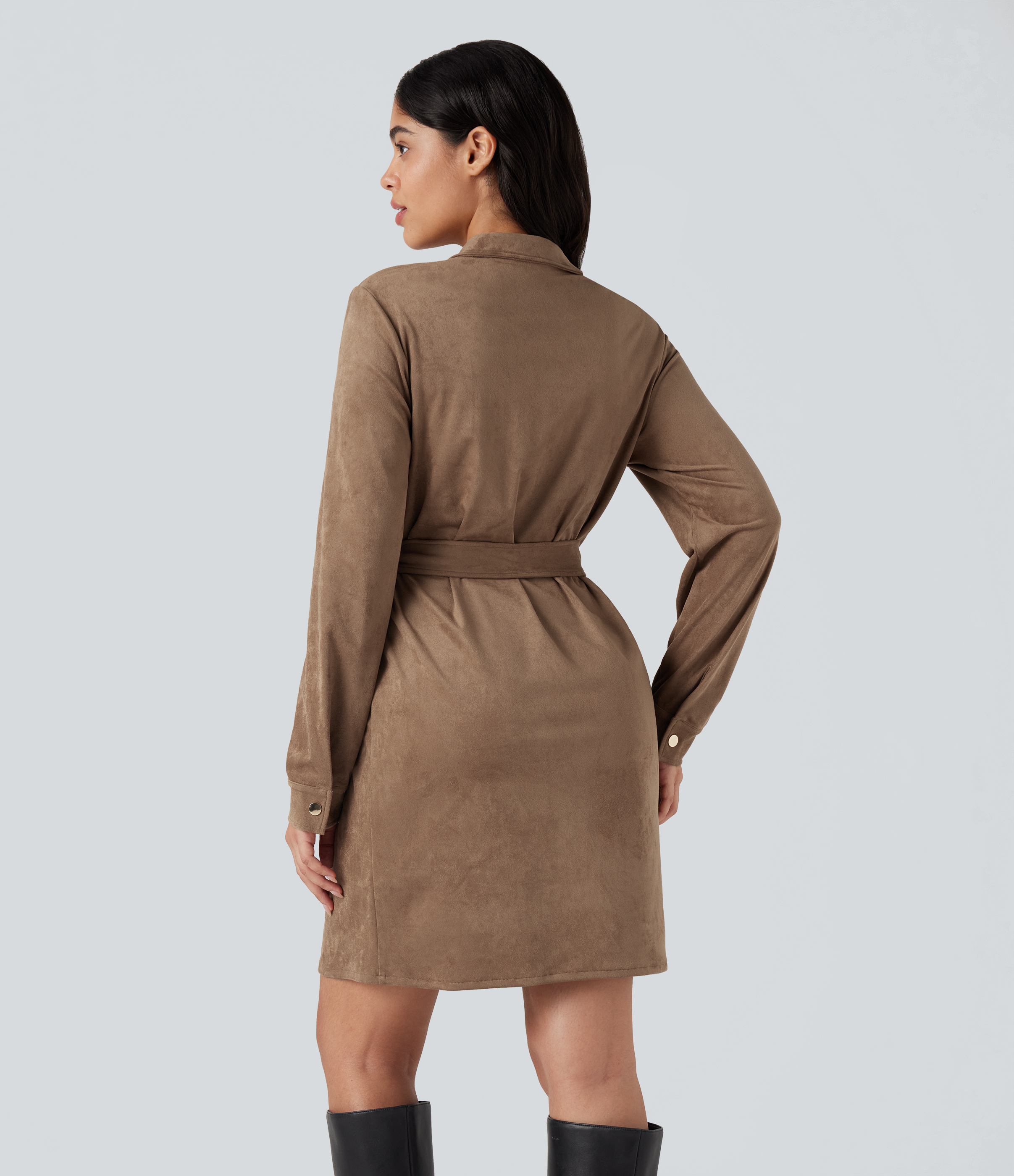 Coca Mocha Lässiges Minikleid mit Kragen und langen Ärmeln / 2