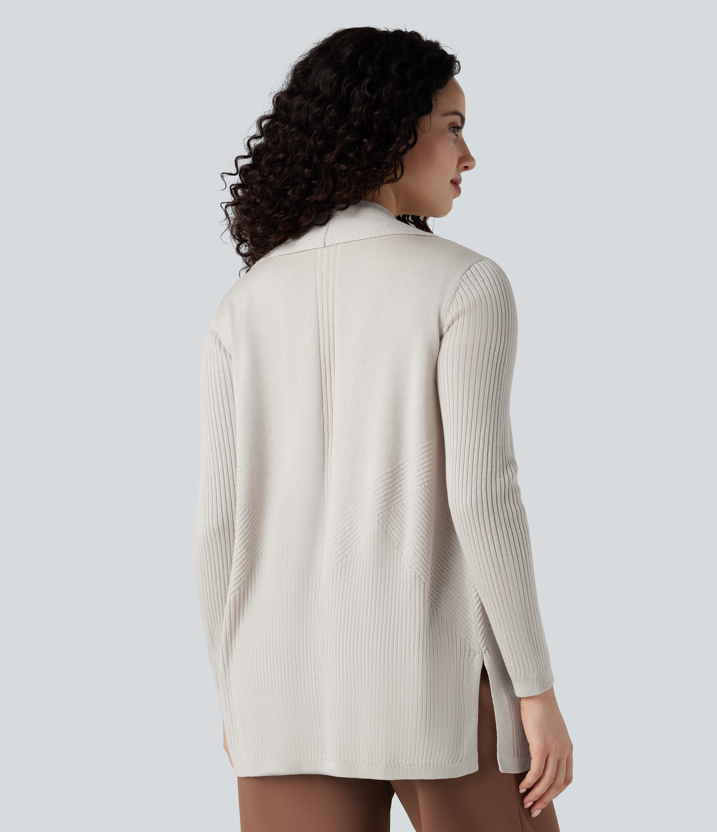 Vaporous Gray Cardigan col tailleur manches longues ourlet fendu / 2