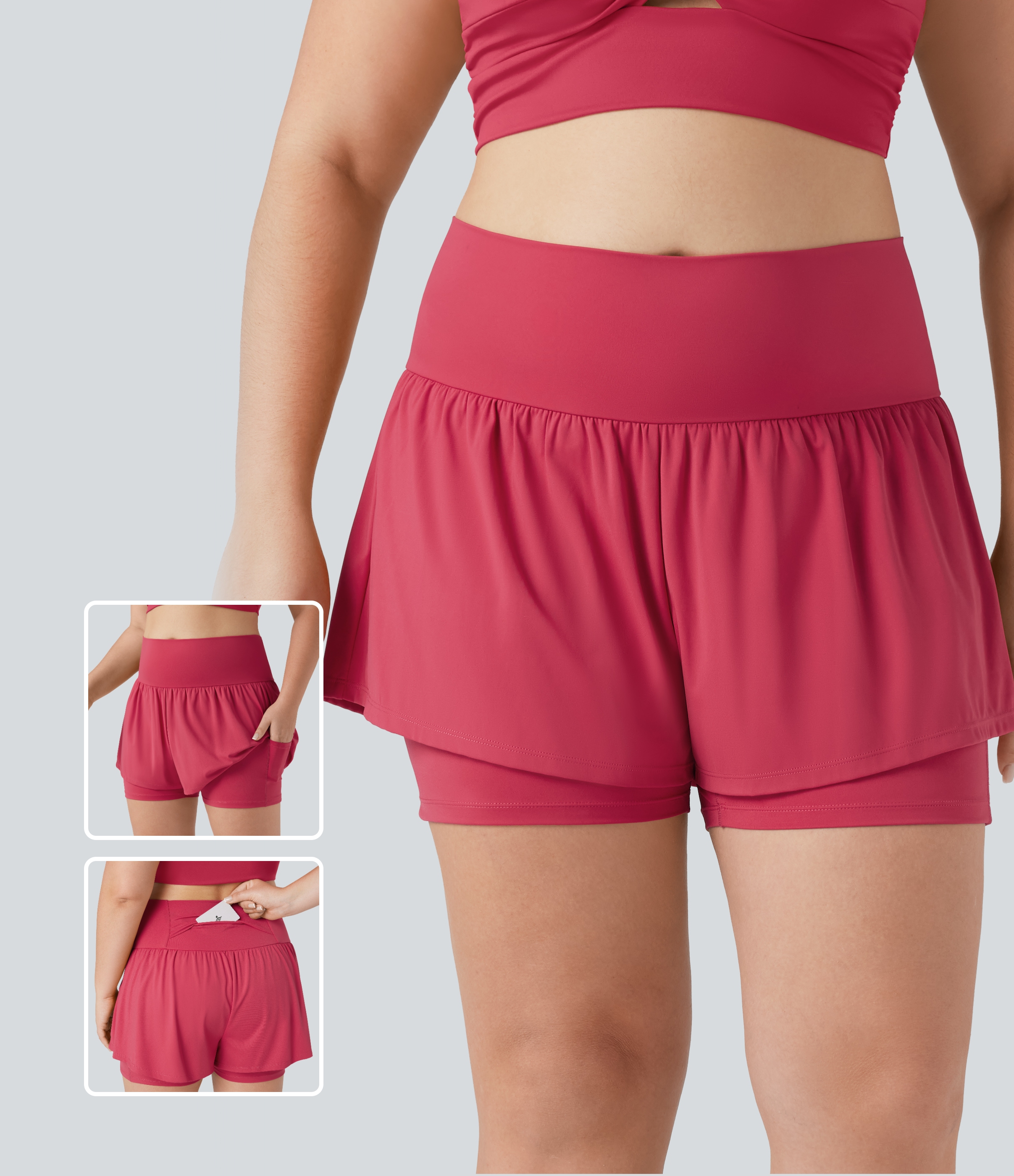 SoftlyZero™ Airy 2-in-1 Taillierte Shorts, Übergröße, Ultrahoher Bund, Kühlendes Tragegefühl, Yoga-Shorts, 12,5 cm, mit Taschen