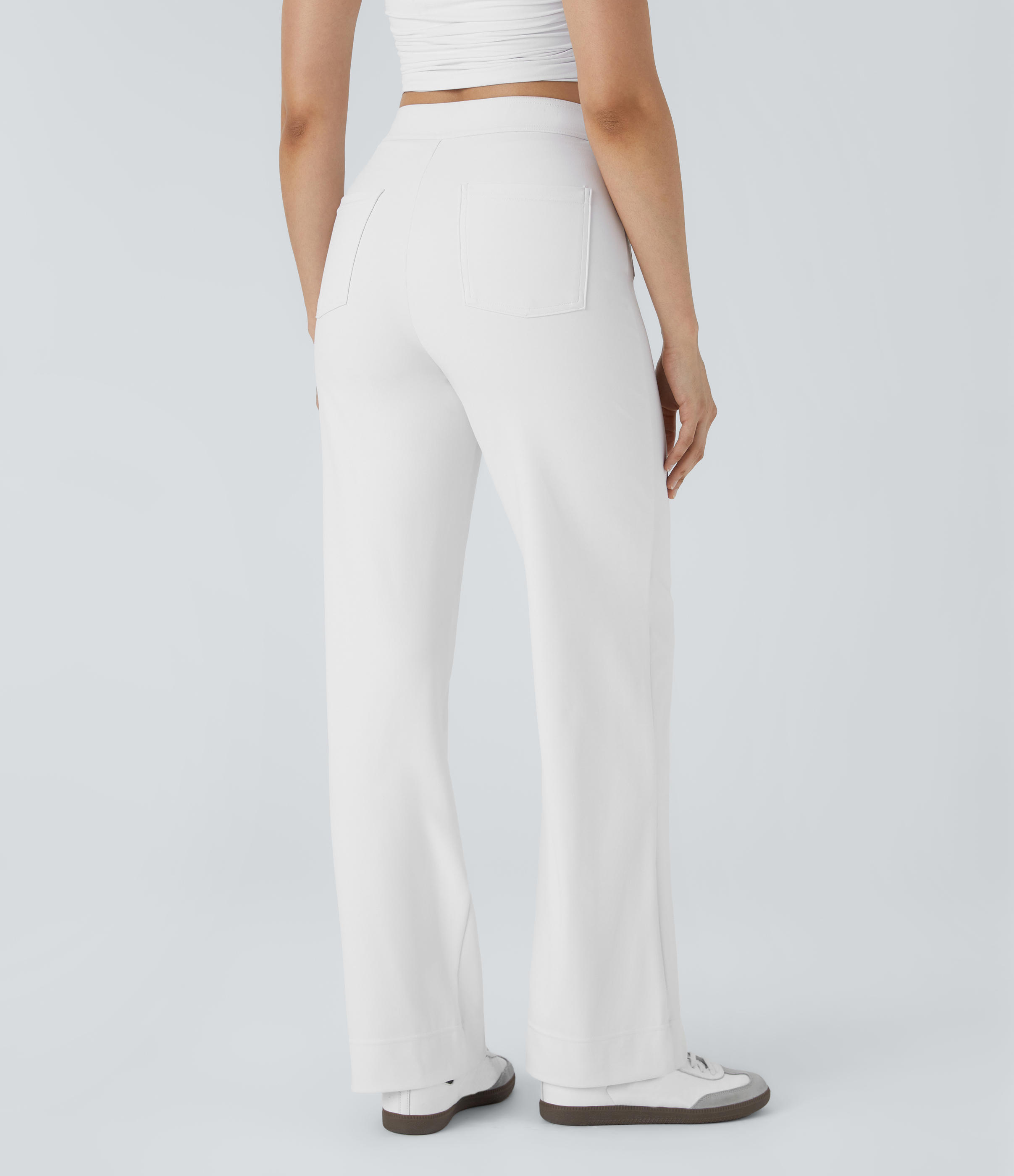 Weiß Lässige Stoffhose mit hohem Bund und mehreren Taschen und geradem Bein / 2