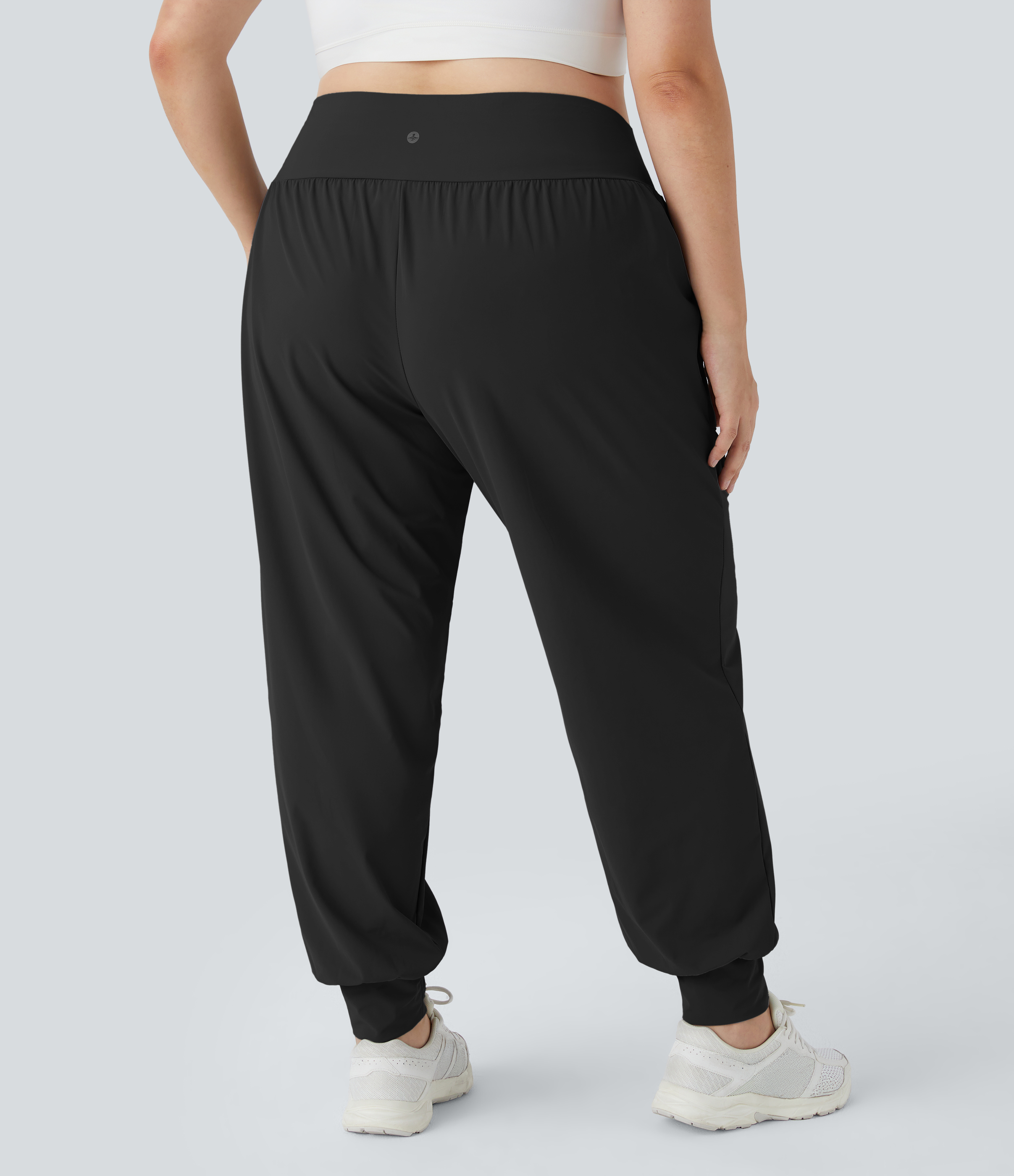 Pantalón yoga tiro alto bolsillo lateral liso talla grande