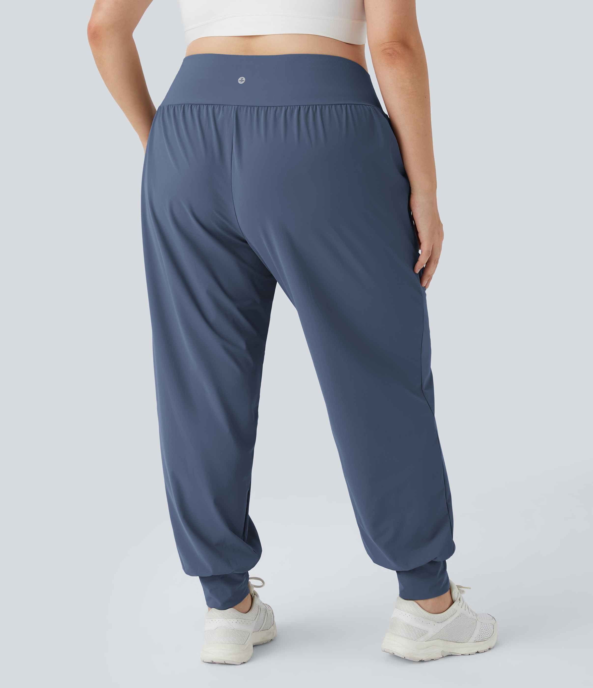 High Waisted Plain Pocket Yoga Plus Size Joggers