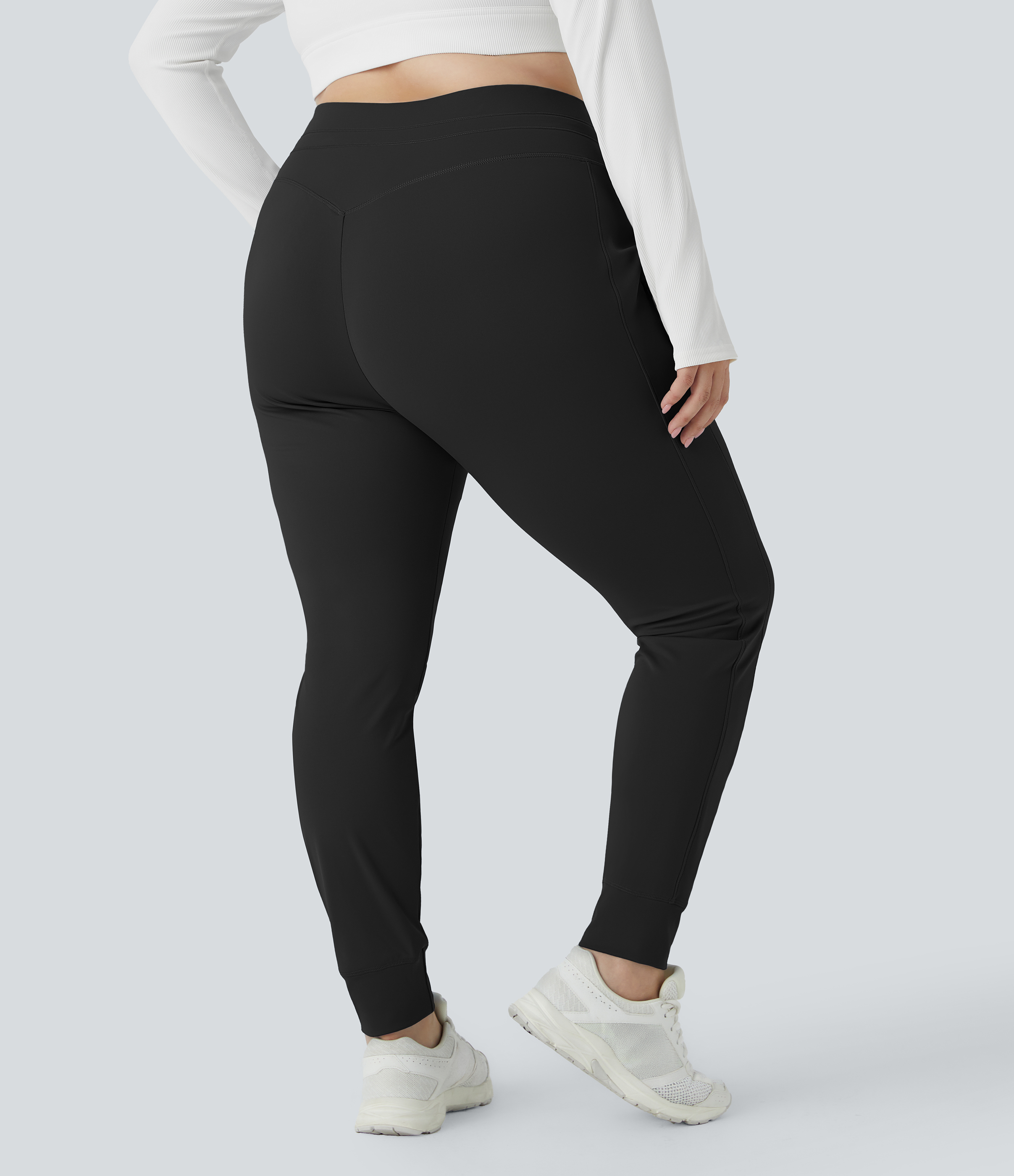 SoftlyZero™ Plush High Waisted Drawstring Pocket Plain Full Length InstantCool Plus Size Joggers-UPF50+
