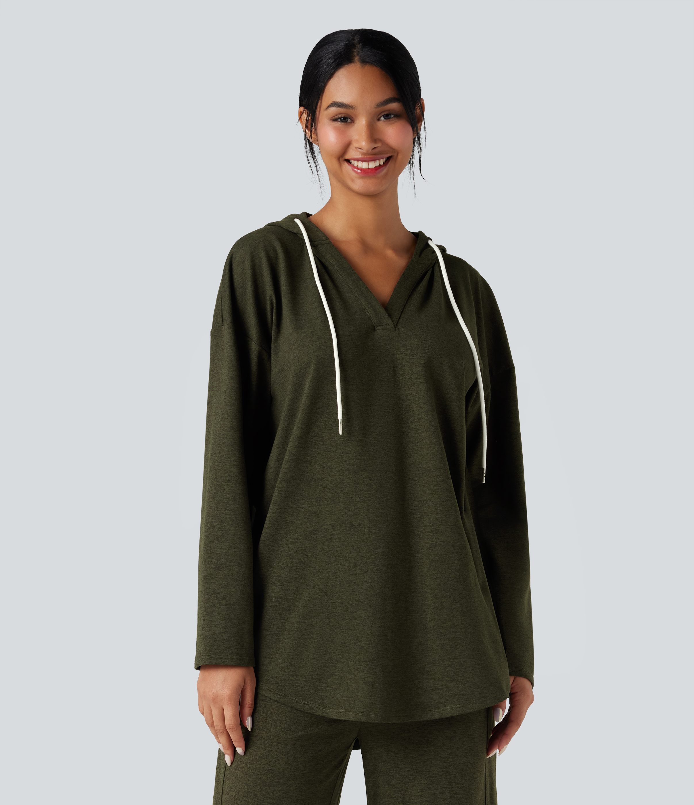 Hooded Curved Hem Oversized Quick Dry Casual Heathered Sweatshirt-UPF40+