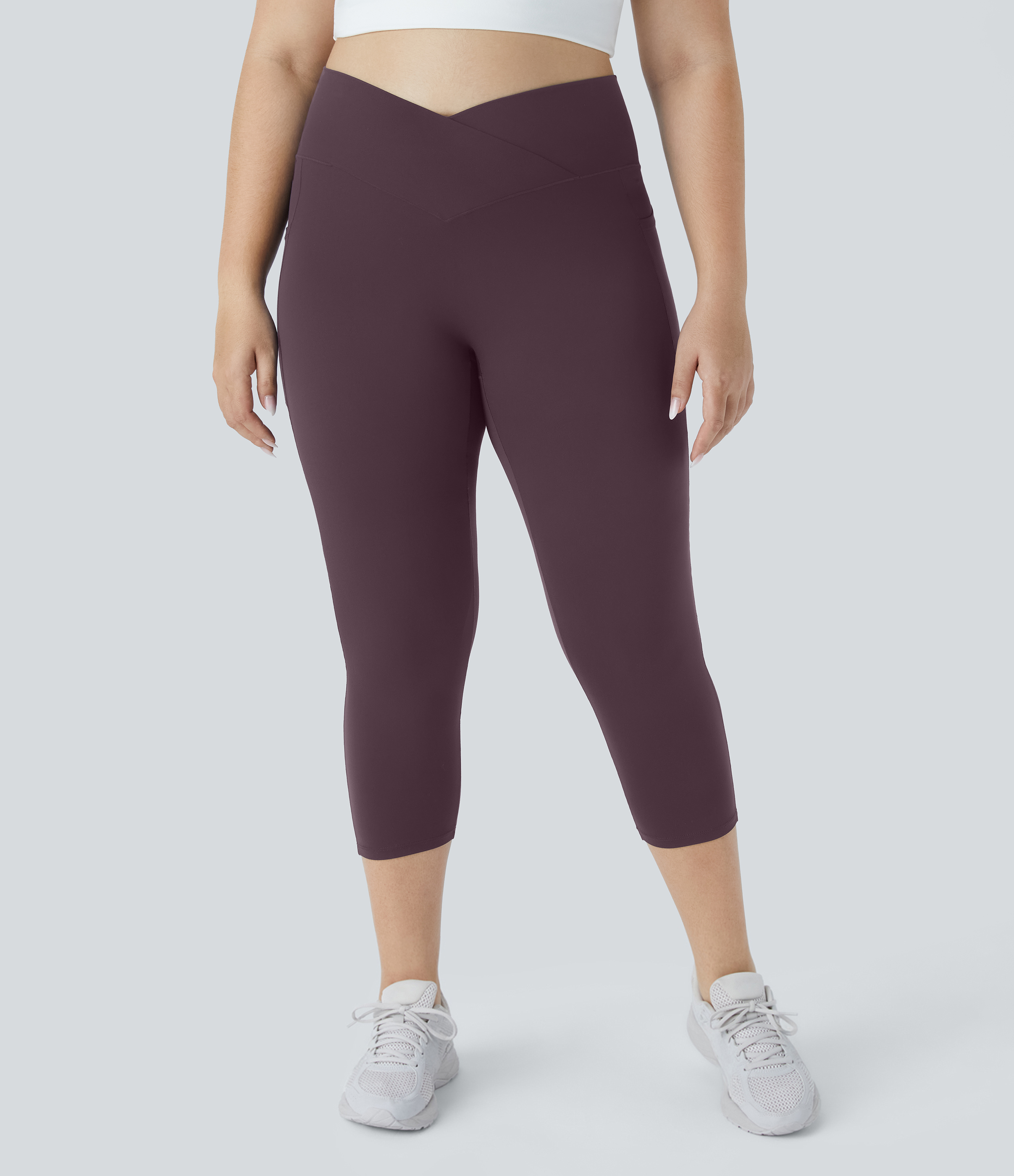 SoftlyZero™ High Waisted Crossover Pocket Capri Yoga Plus Size Leggings-UPF50+