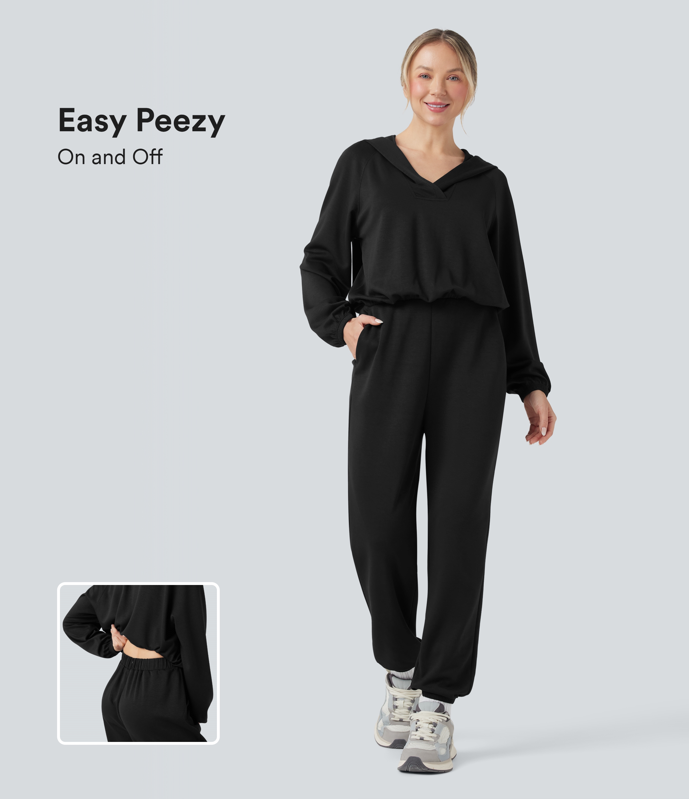 Hooded Long Sleeve Casual Jumpsuit with Pockets-Easy Peezy