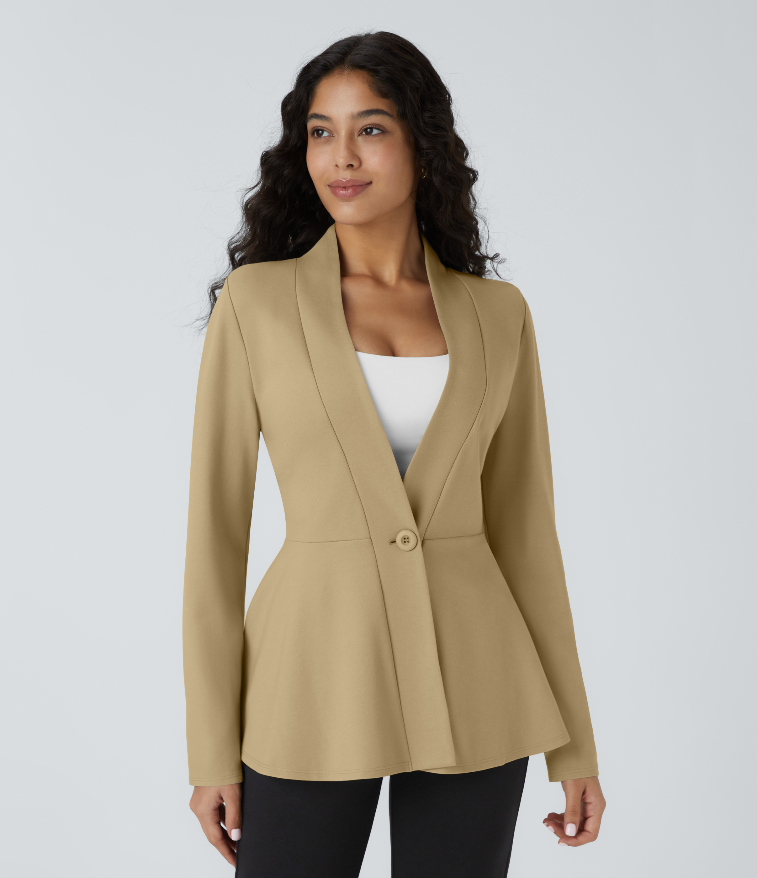 V Neck Single Front Work Peplum Jacket