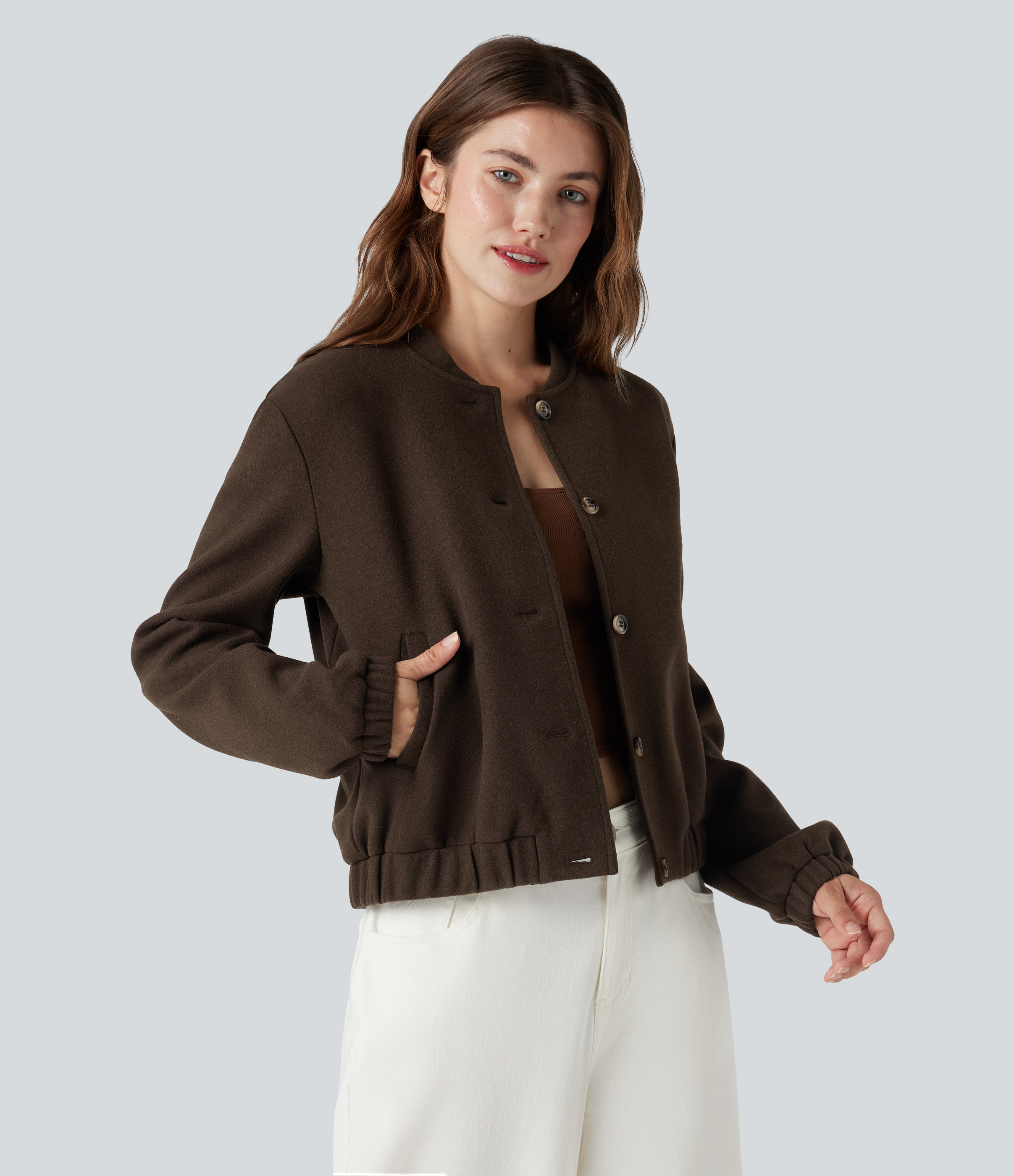 Veste polaire décontractée à manches longues avec dos croisé et poches