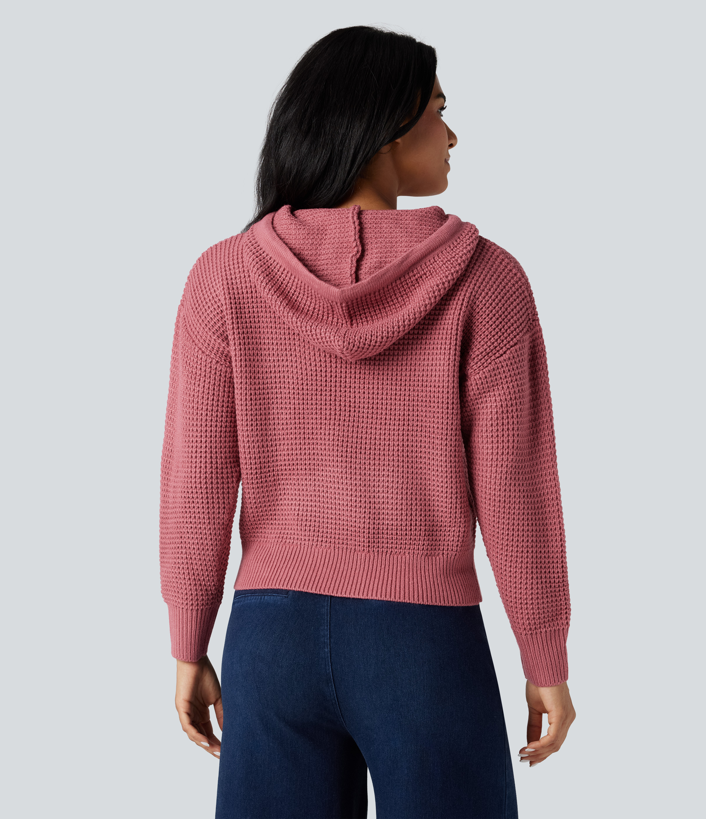 Dusty Rose Hooded Drawstring Long Sleeve Casual Jumper / 2