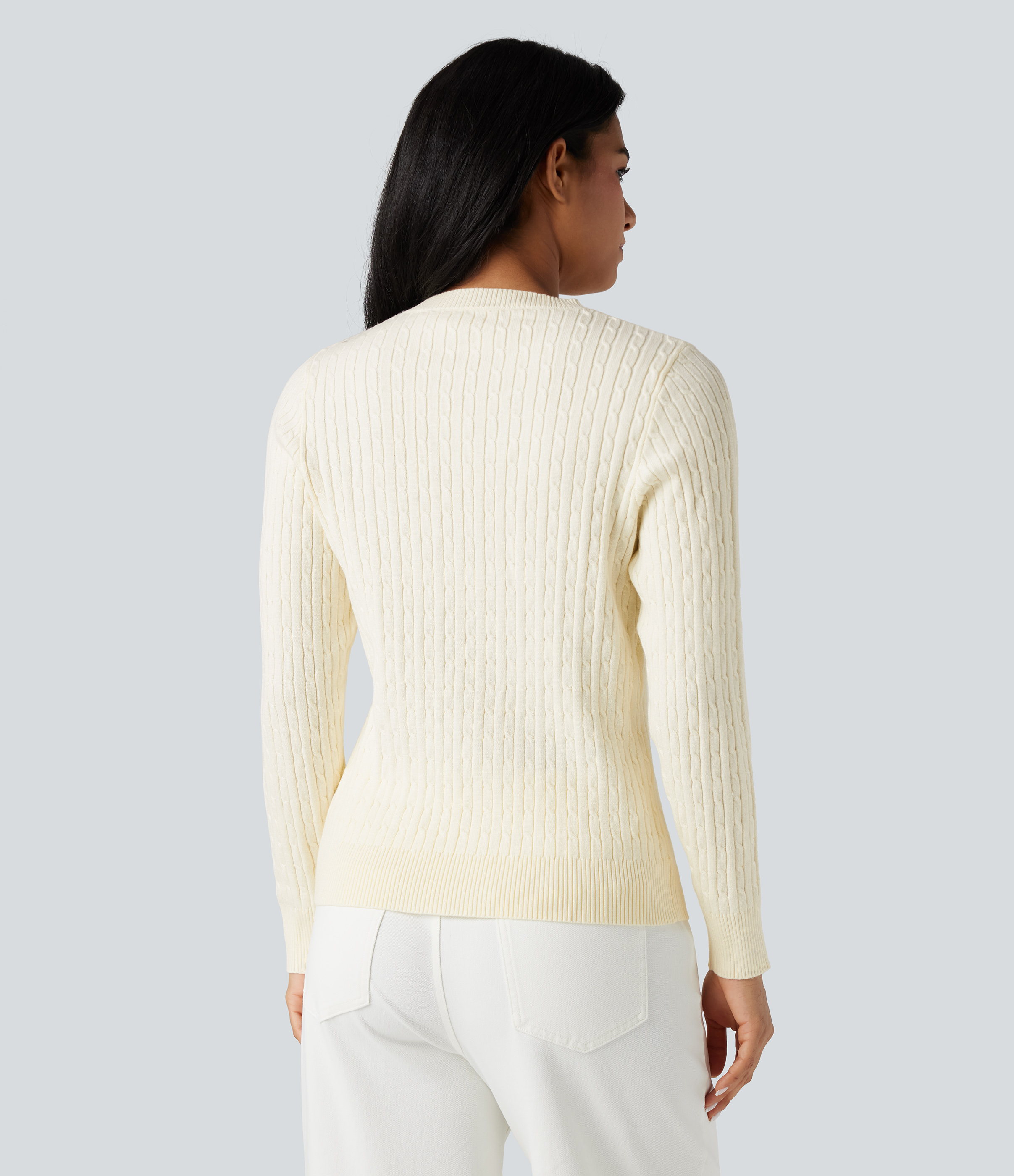 Pristine Round Neck Long Sleeve Cable Knit Casual Jumper / 2