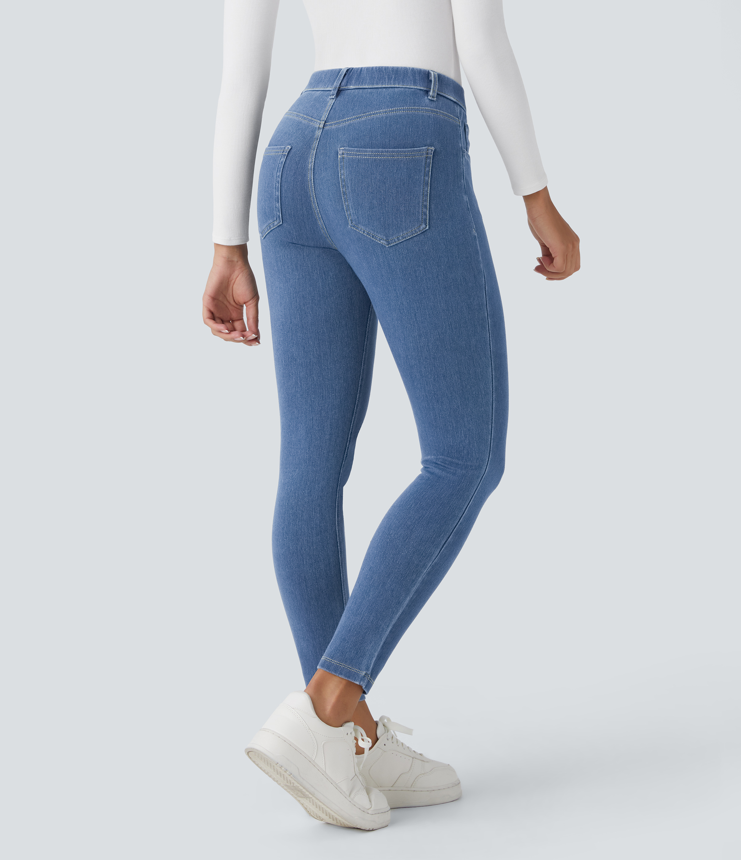 Mayan Blue Denim Halara Flex™ High Waisted Pockets Women Work Jegging / 2